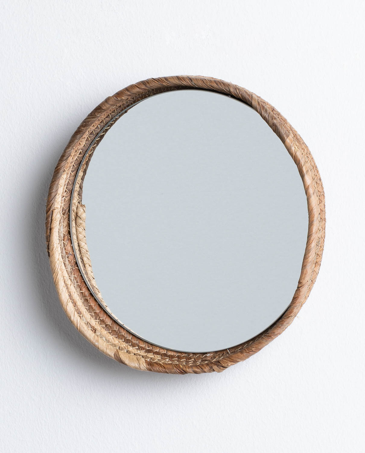 Miroir mural rond en bois de bananier
