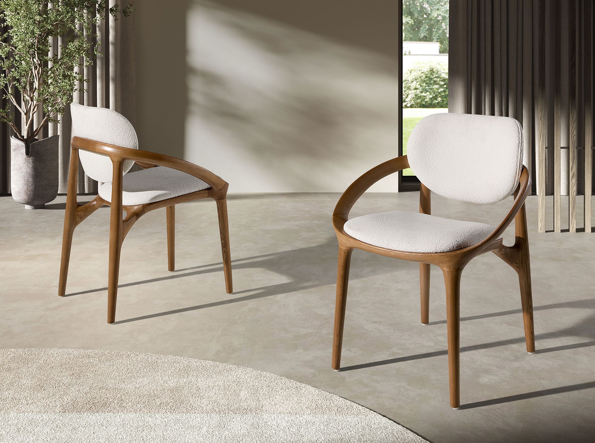 Chaise en tissu blanc cassé - Finitions blanc cassé et noyer — détail 6