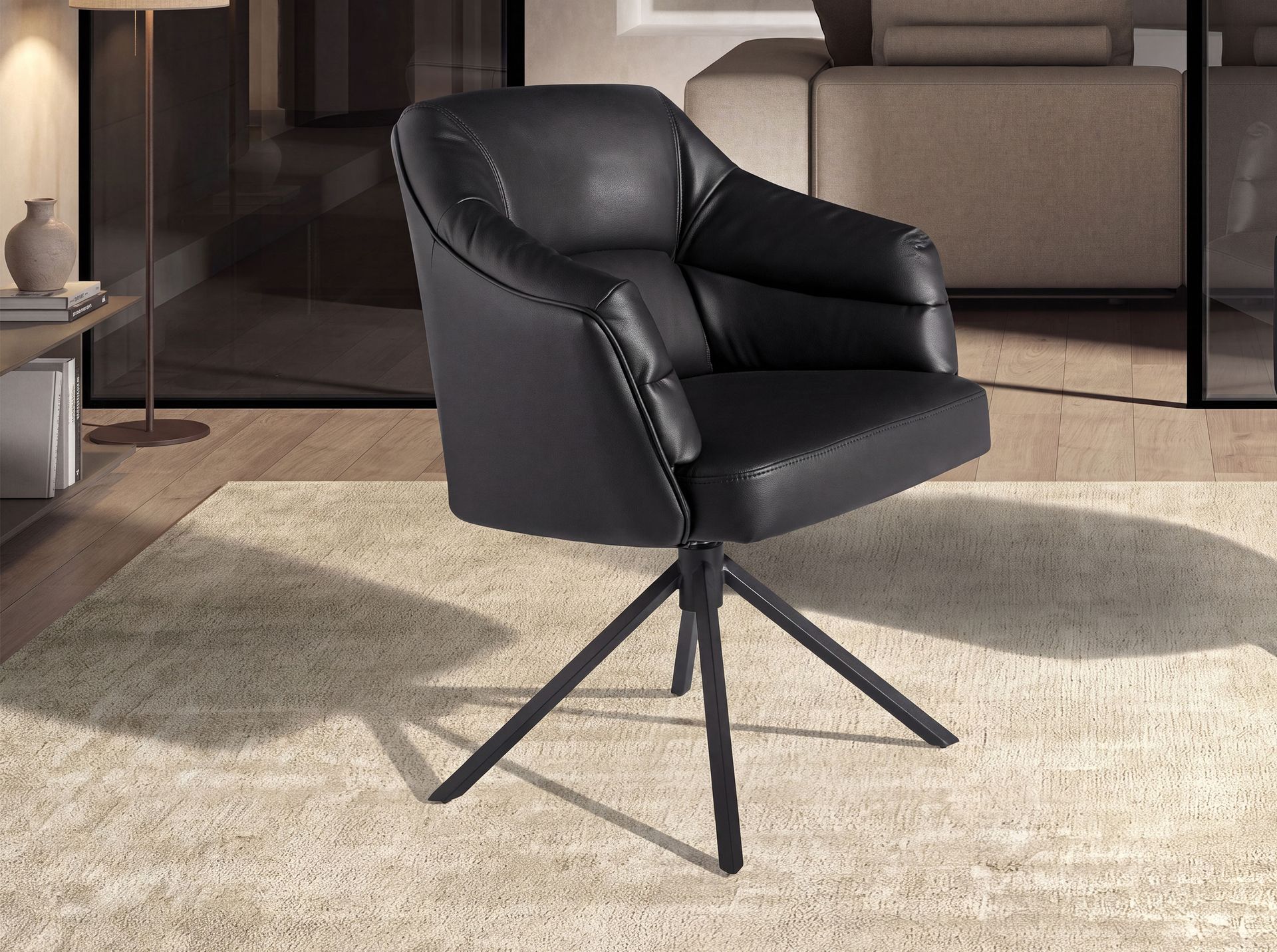 Chaise pivotante en similicuir noir - Coloris noir — détail 3