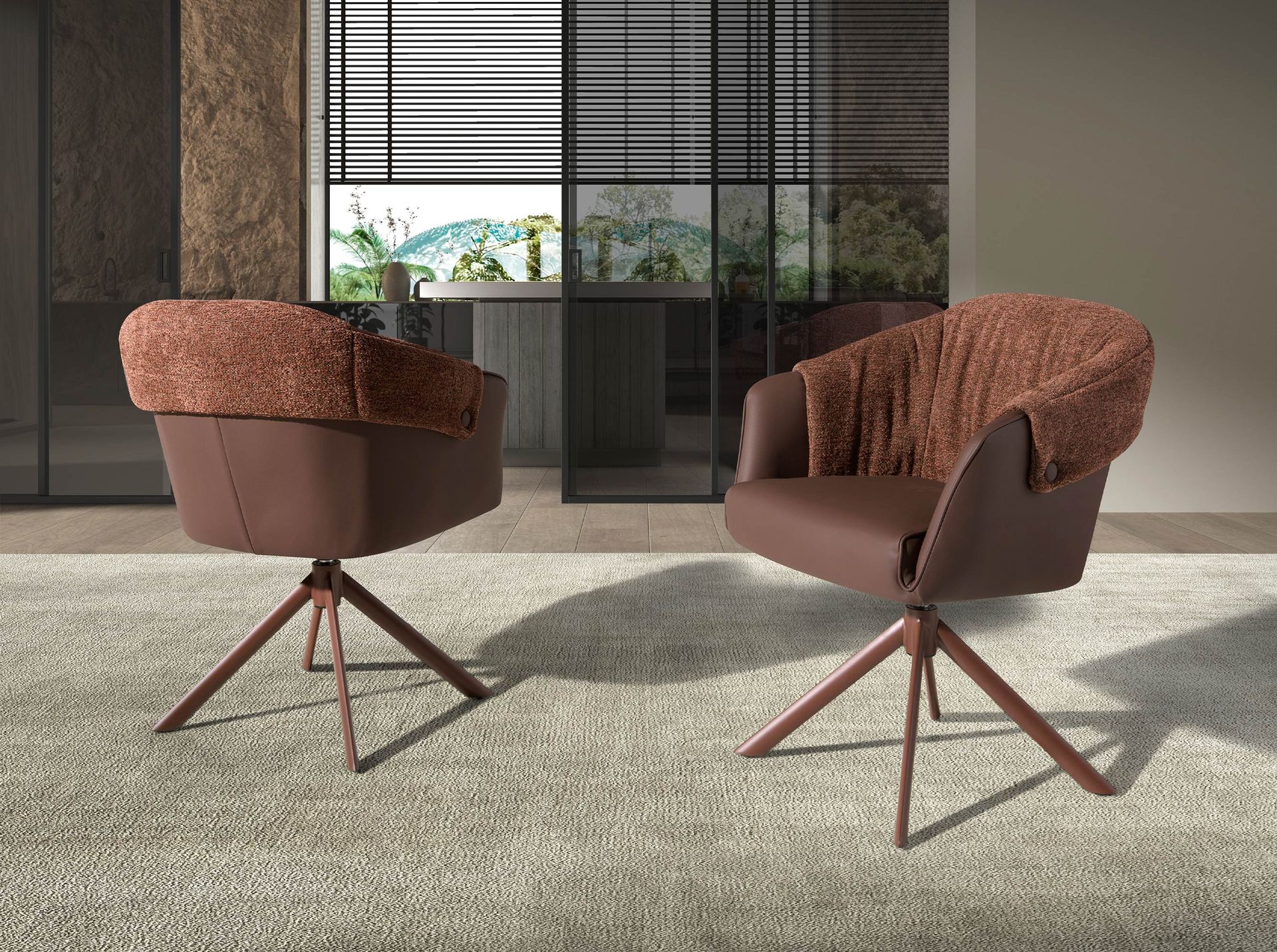 Chaise pivotante tissu et similicuir - Coloris marron chiné et cuivré — détail 5