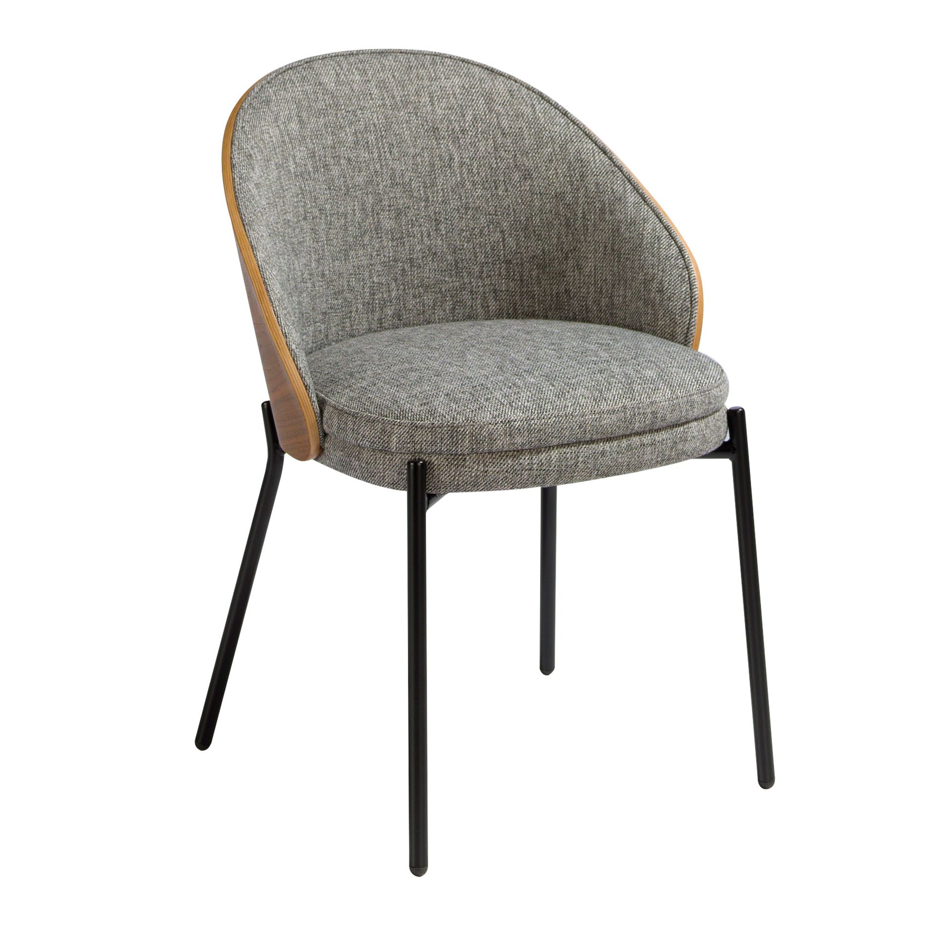 Chaise en tissu gris et noyer - Finitions gris, noyer et noir