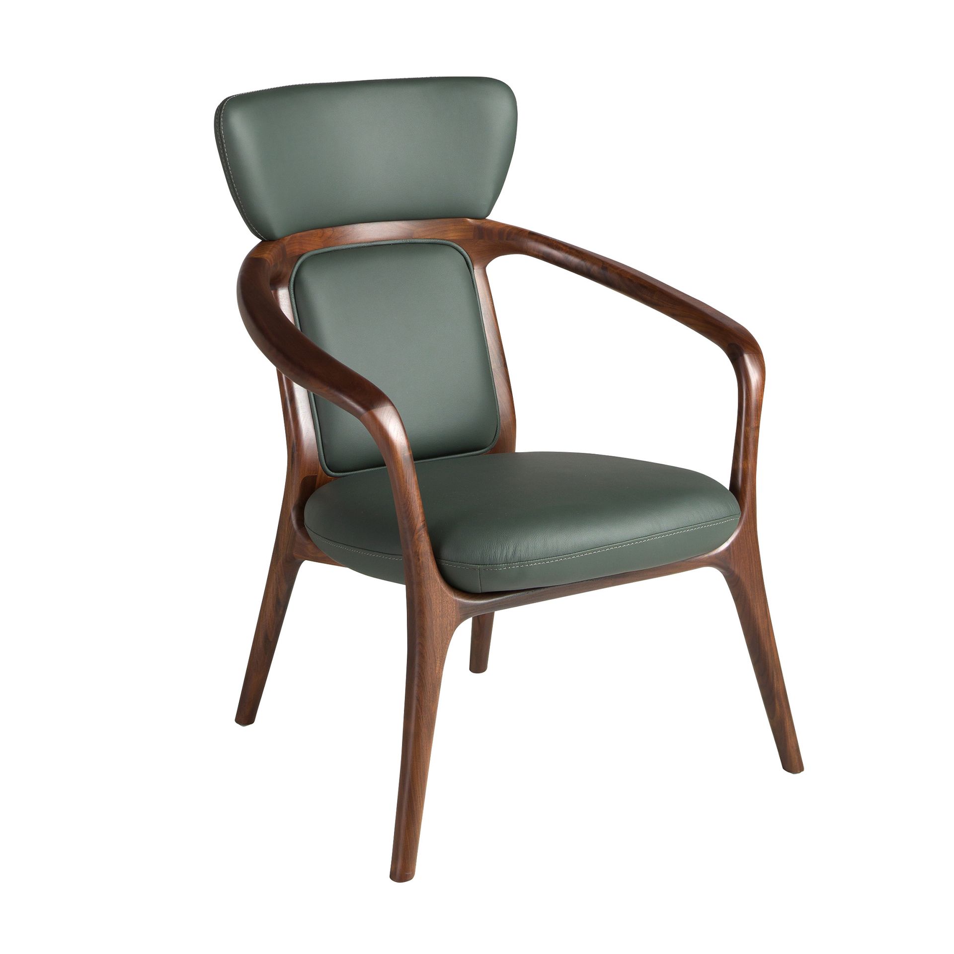 Fauteuil en similicuir vert foncé - Finitions vert foncé et noyer
