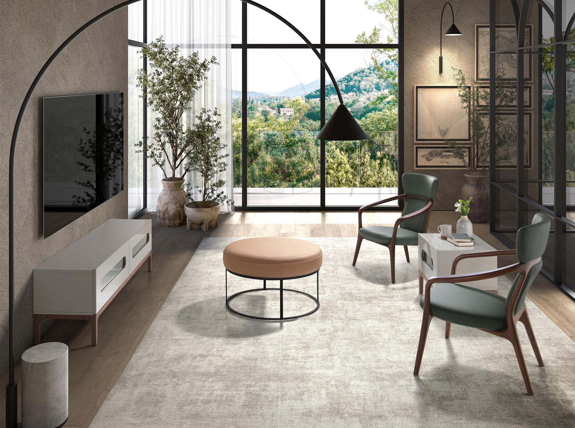 Fauteuil en similicuir vert foncé - Finitions vert foncé et noyer — détail 4