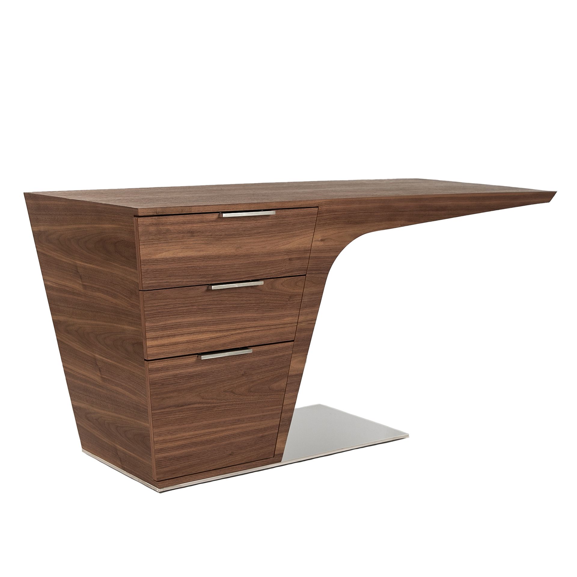 Bureau en noyer avec base en acier chromé - Finitions noyer et acier
