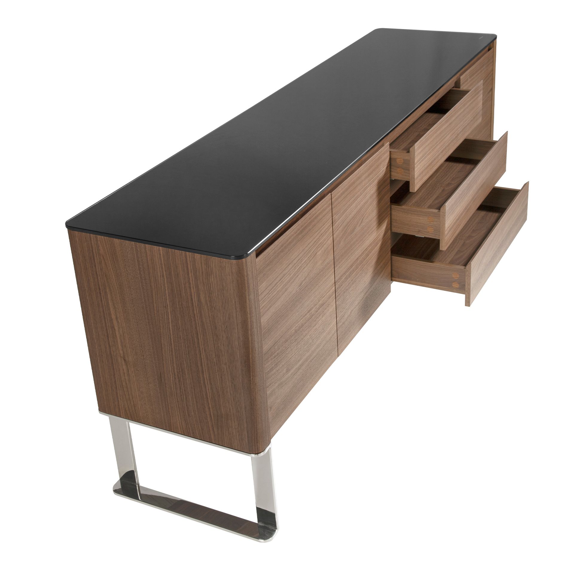 Buffet noyer et verre noir - Finitions noyer, acier et noir — détail 6