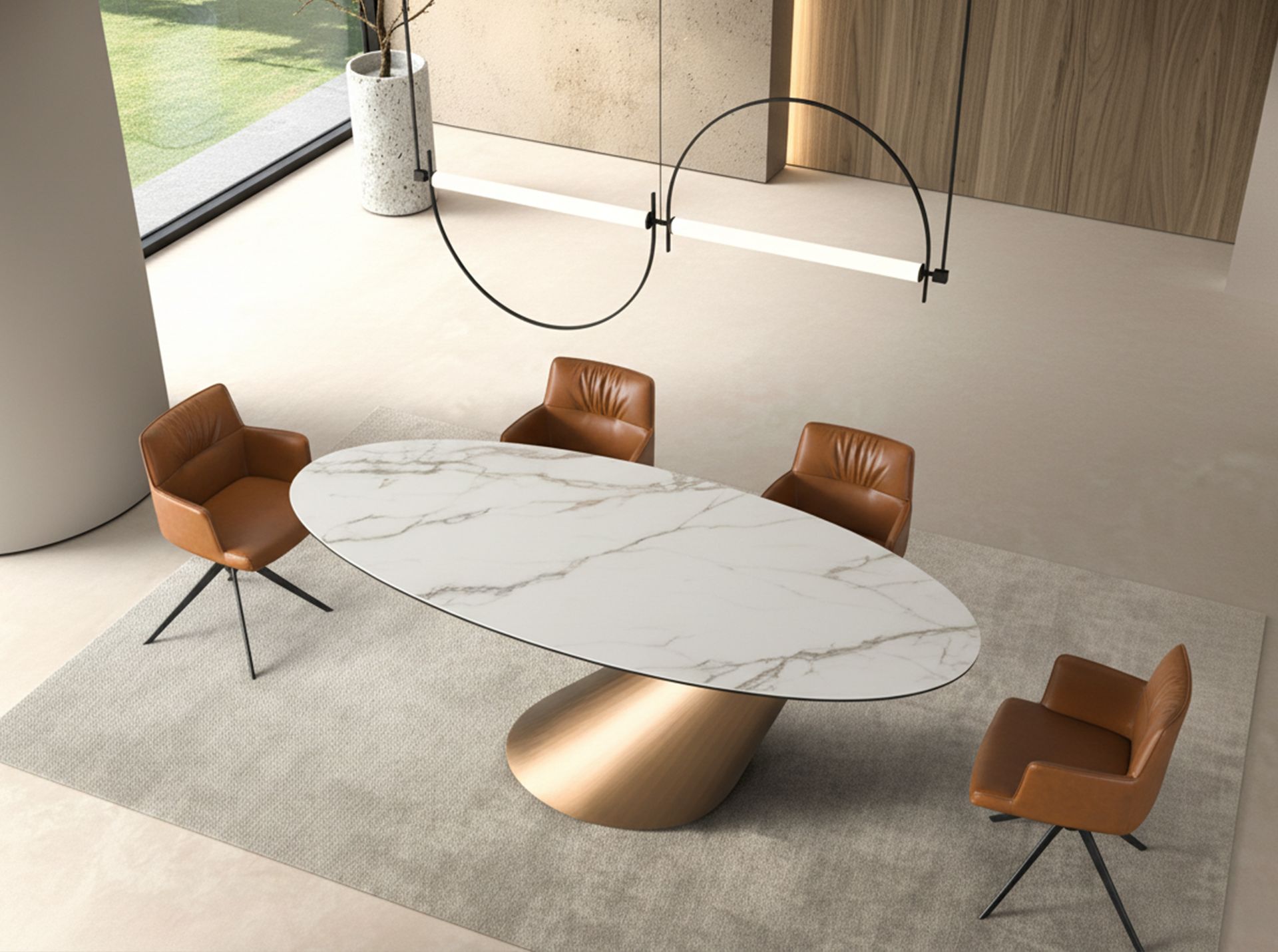 Table à manger ovale en céramique - Coloris blanc et bronze — détail 5