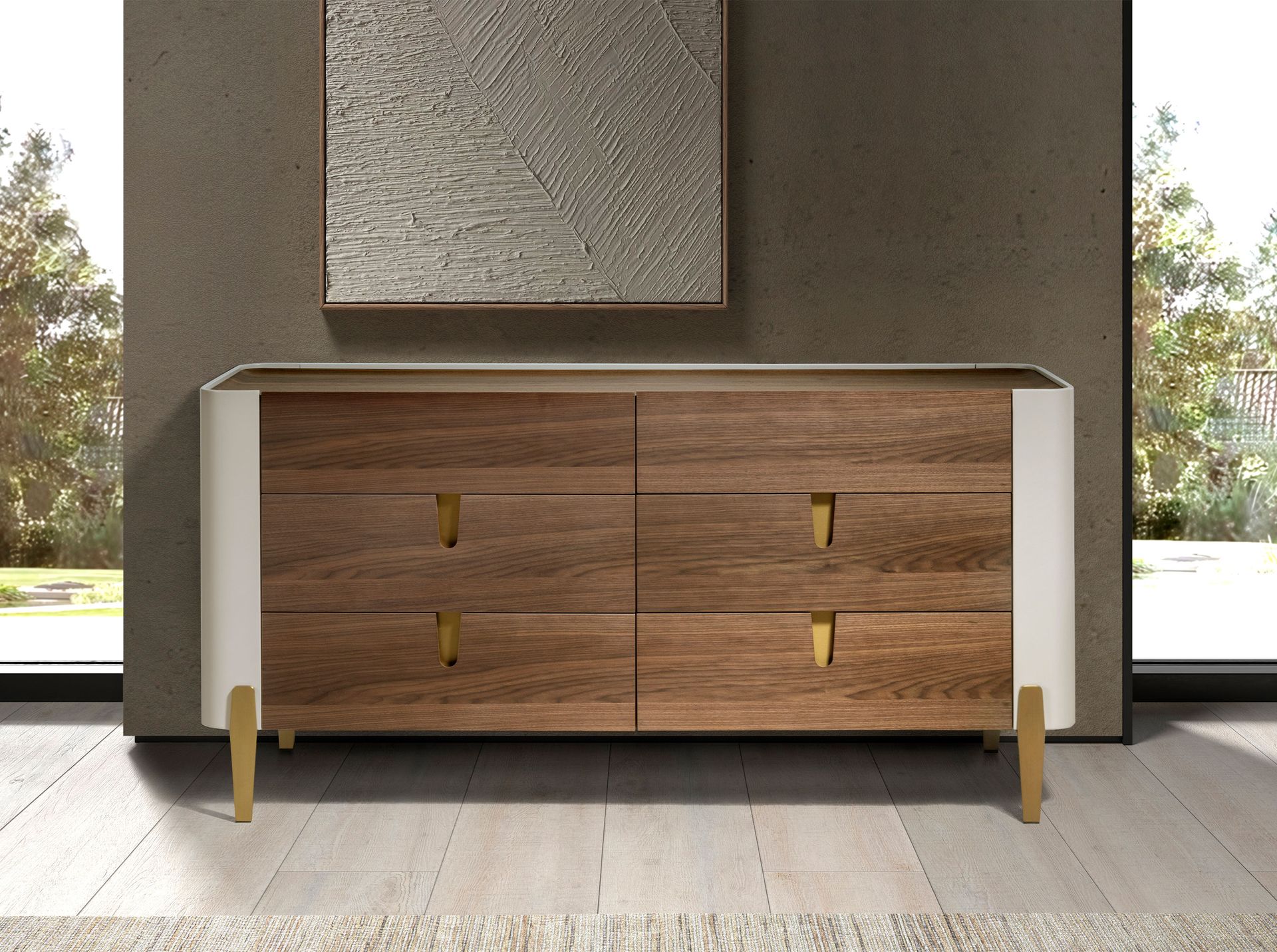 Commode en noyer - Finitions beige, or et noyer — détail 3