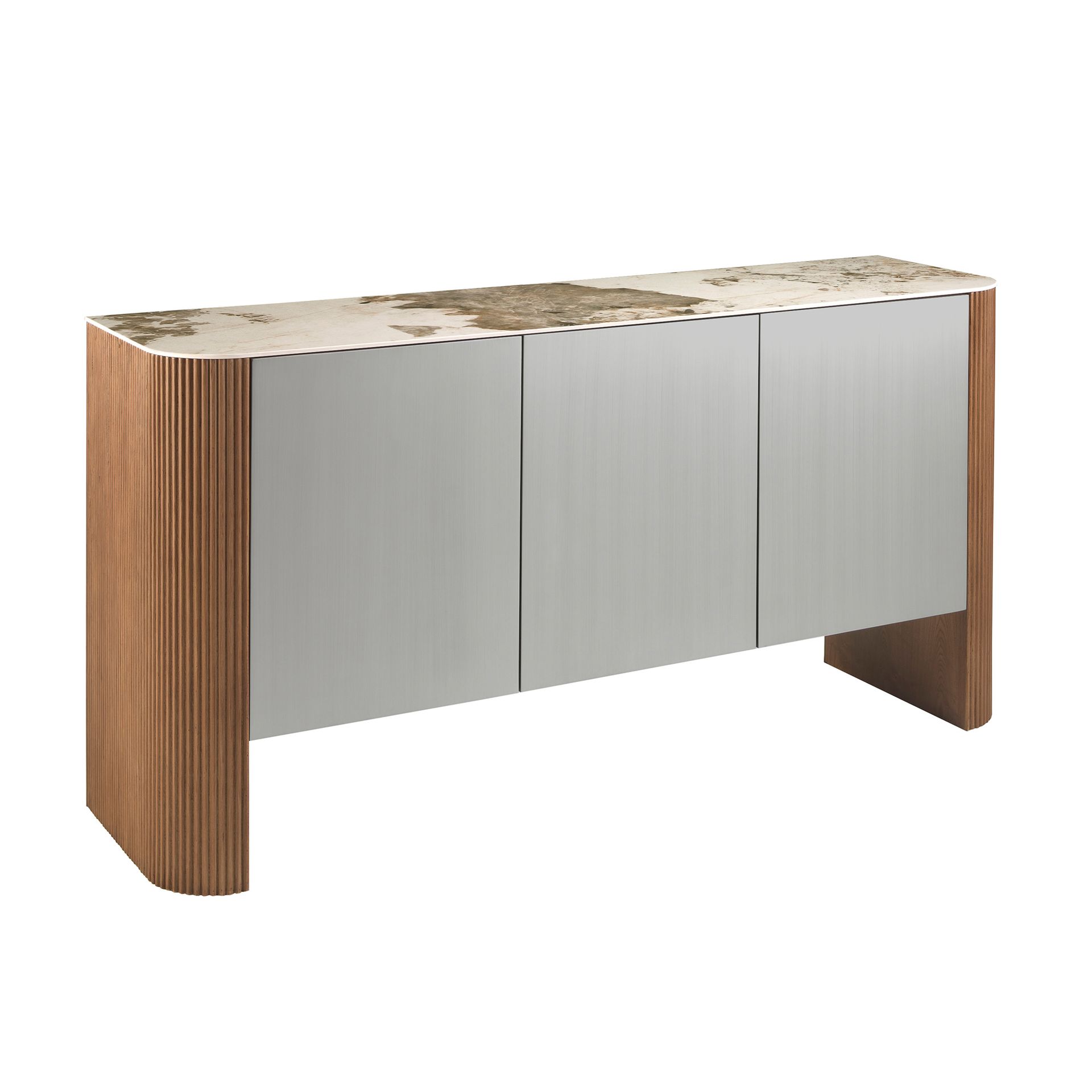 Buffet en bois argenté, noyer et plateau en marbre céramique