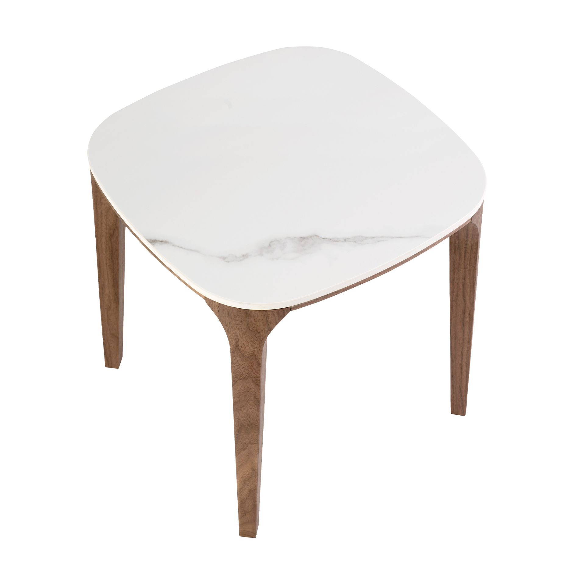 Table d’appoint carrée en marbre céramique et noyer - Finitions blanc et noyer — détail 5