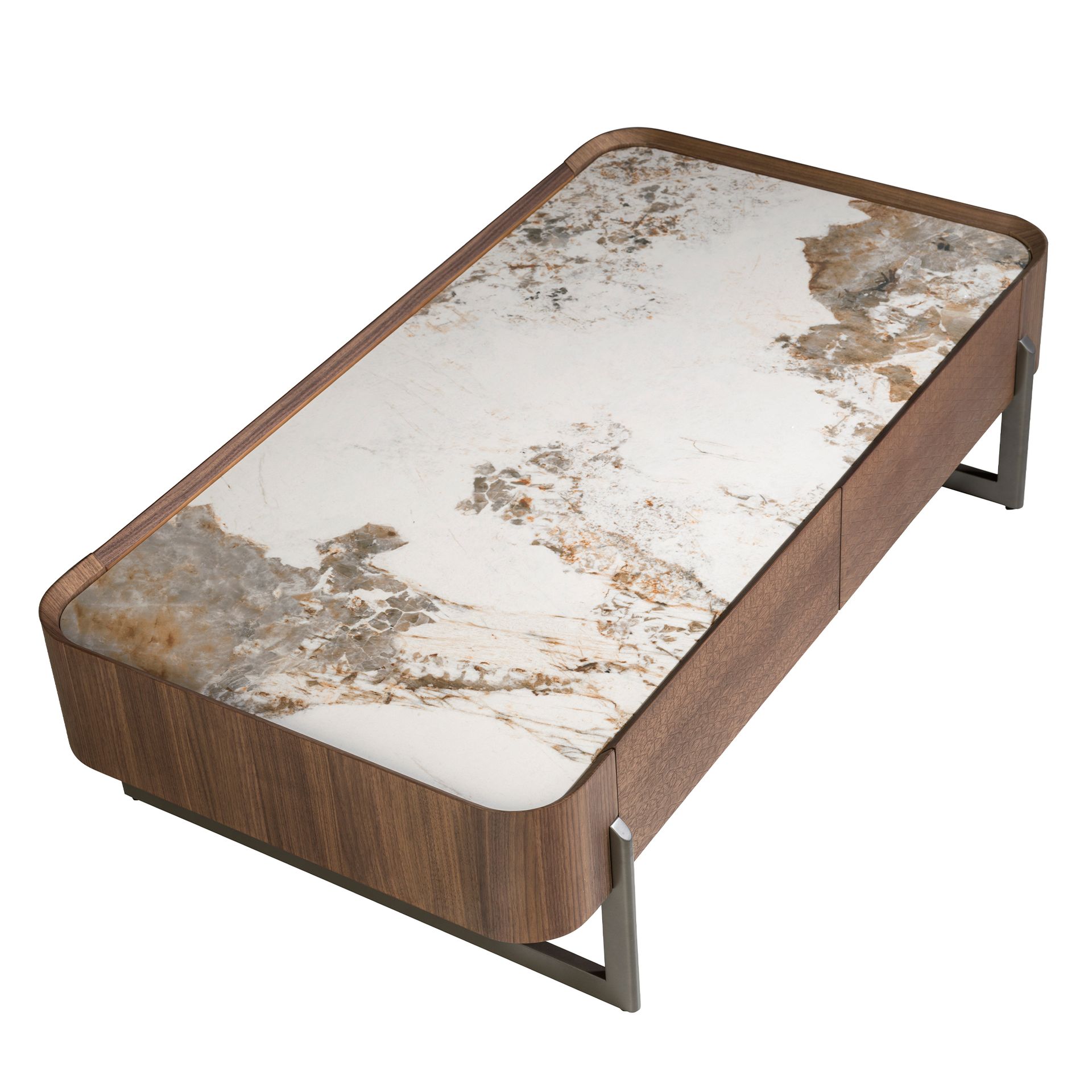 Table basse rectangulaire céramique - Finitions blanc, acier et noyer — détail 6