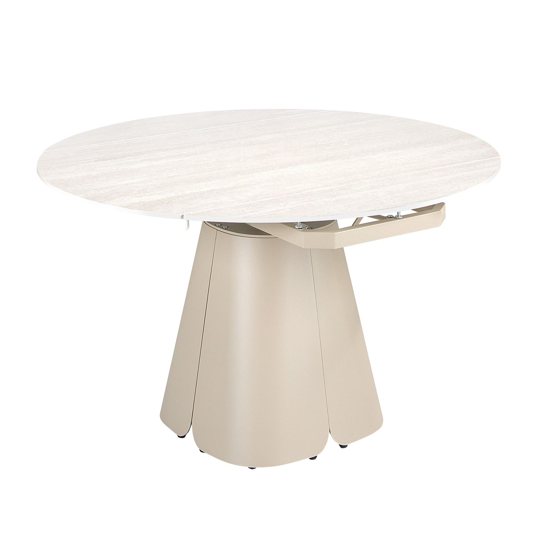 Table à manger ronde extensible en céramique - Coloris sable