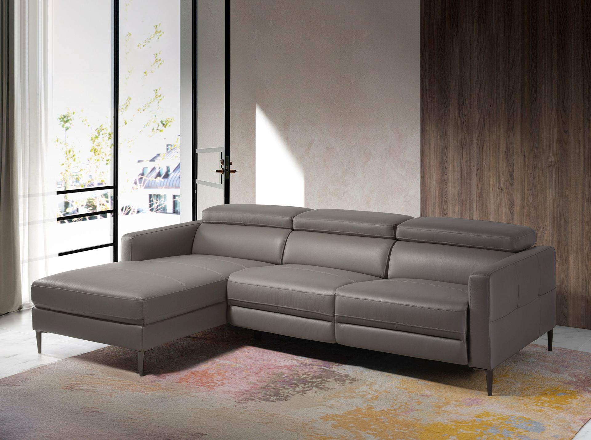 Canapé d'angle relax gauche en cuir gris foncé — détail 3
