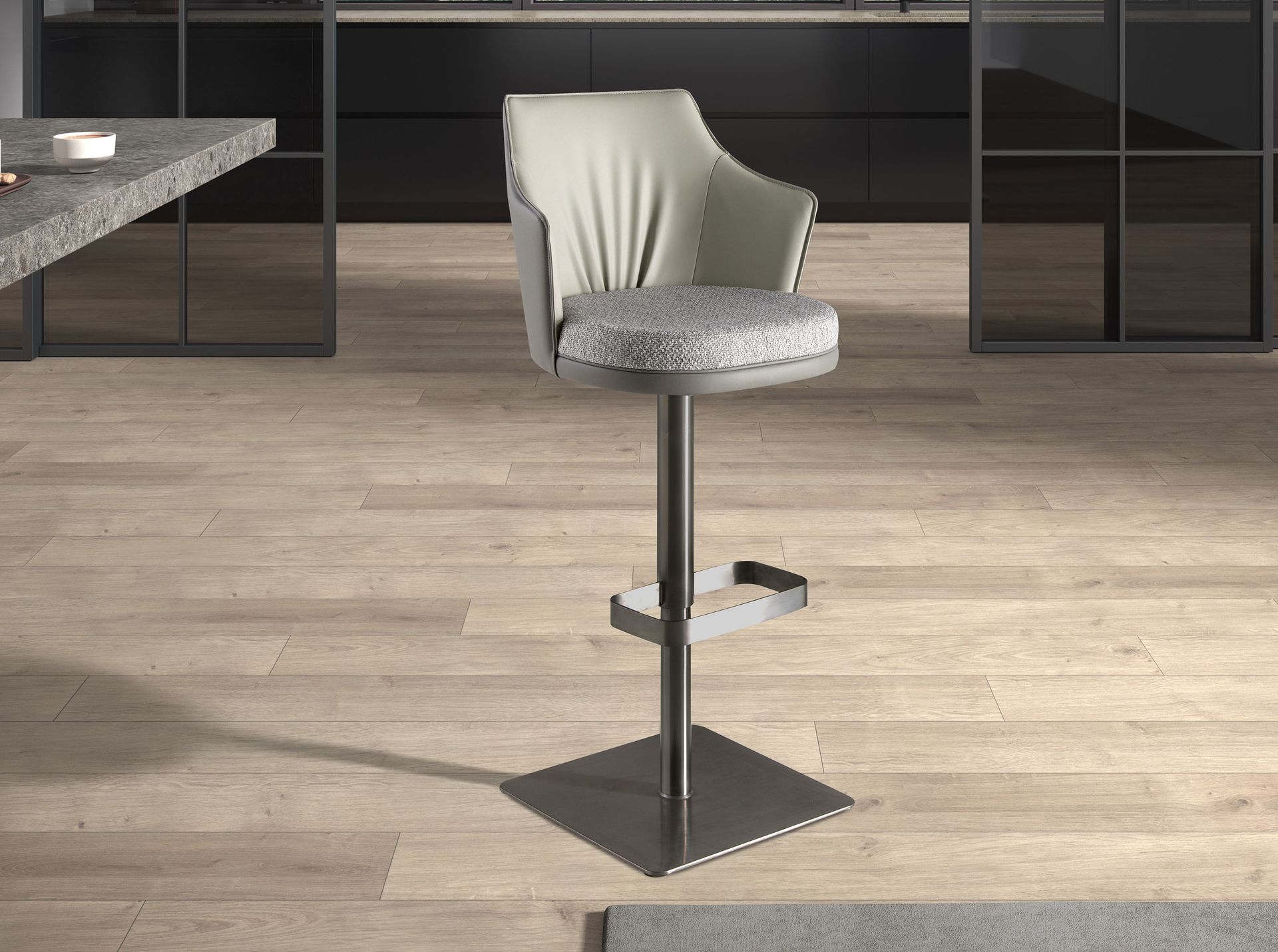 Tabouret pivotant en tissu marbré et similicuir - Coloris au choix — détail 3