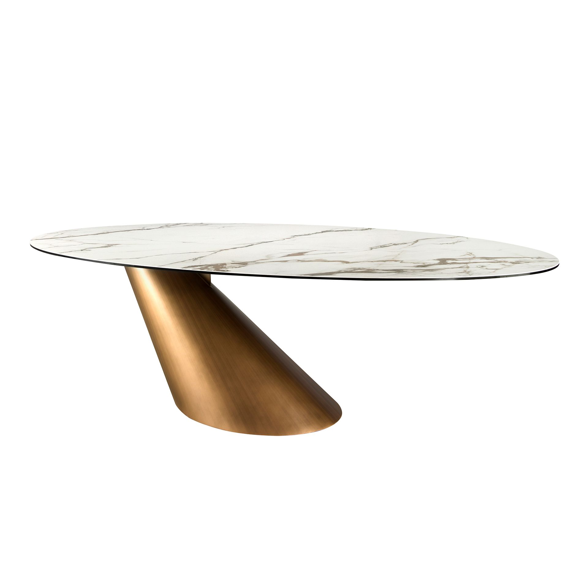 Table à manger ovale en céramique - Coloris blanc et bronze — détail 6