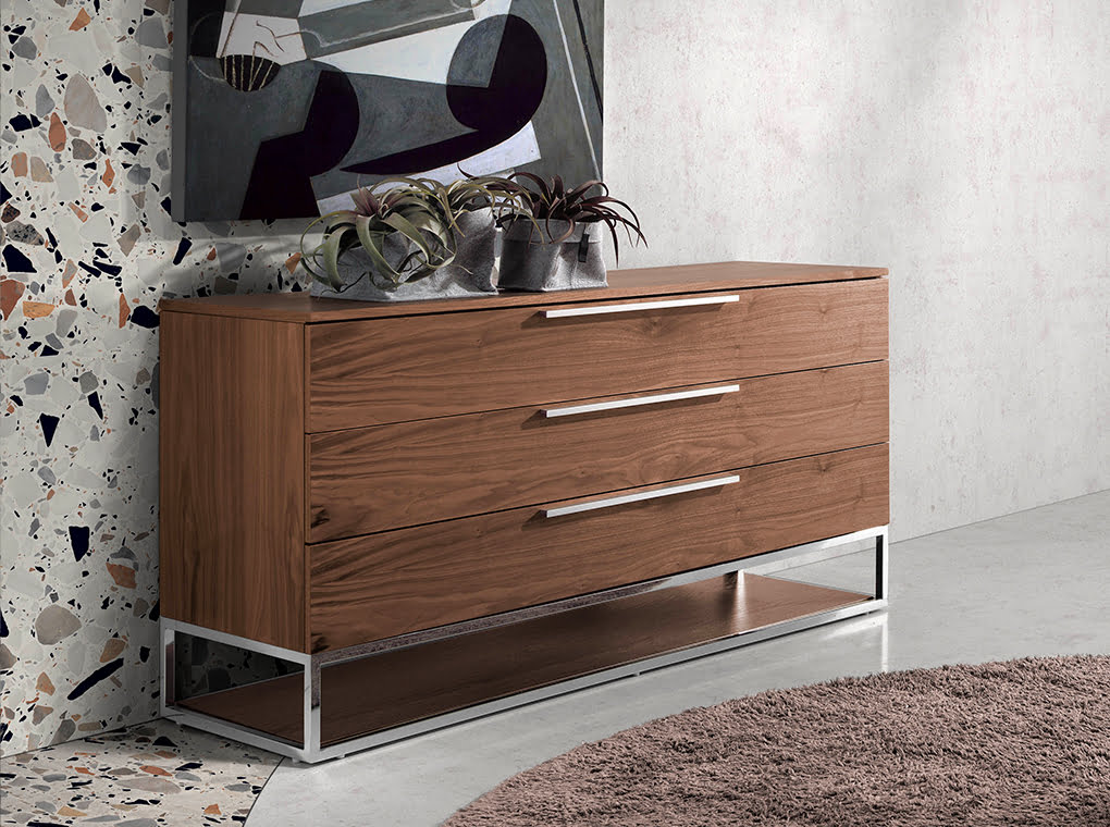Commode en bois de noyer et acier chromé
