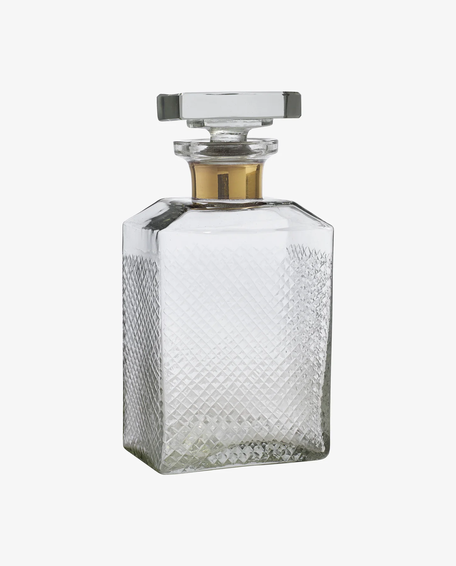 Carafe en verre ciselé avec bande doré et bouchon facette