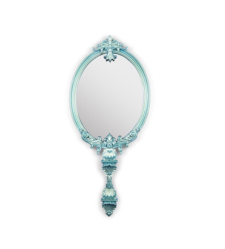 Miroir fait main finition à la feuille d'argent bleu
