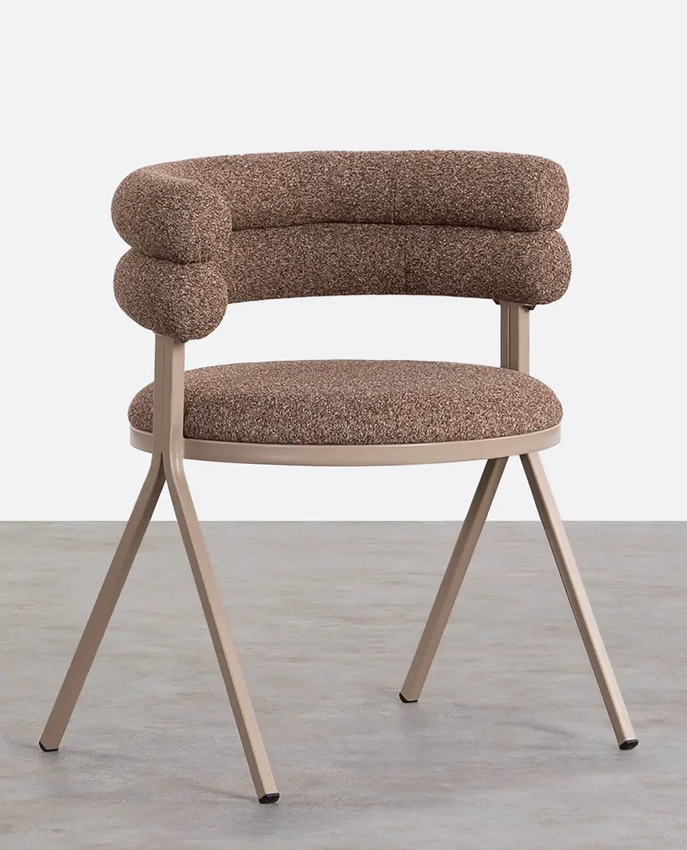 Thumbnail: Chaise de salle à manger arrondie en métal et tissu brun foncé