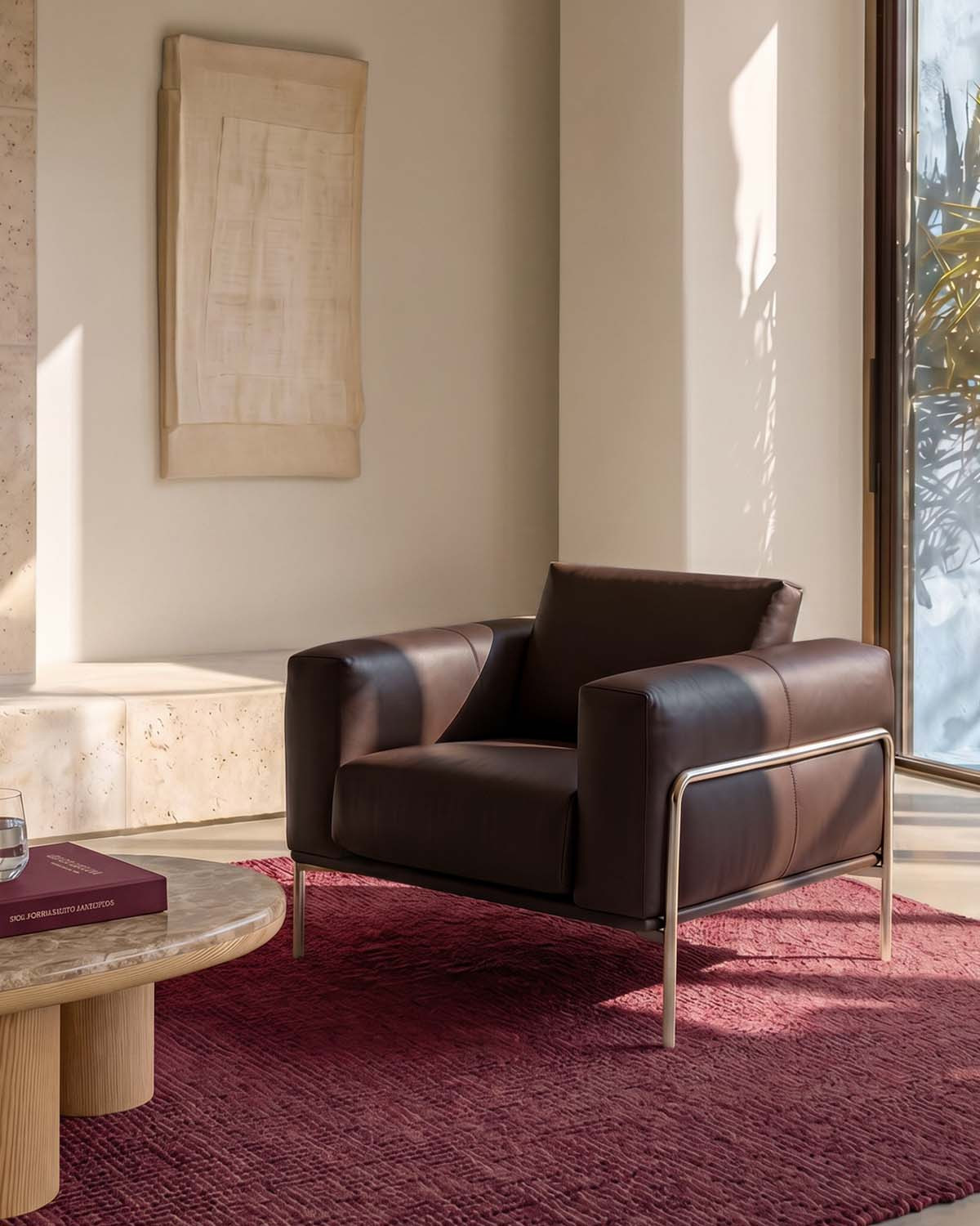 Fauteuil Jahir en métal et similicuir — Marron Chocolat