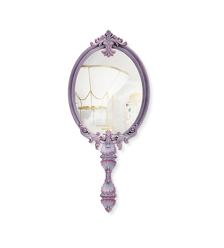 Miroir fait main finition à la feuille d'argent violet