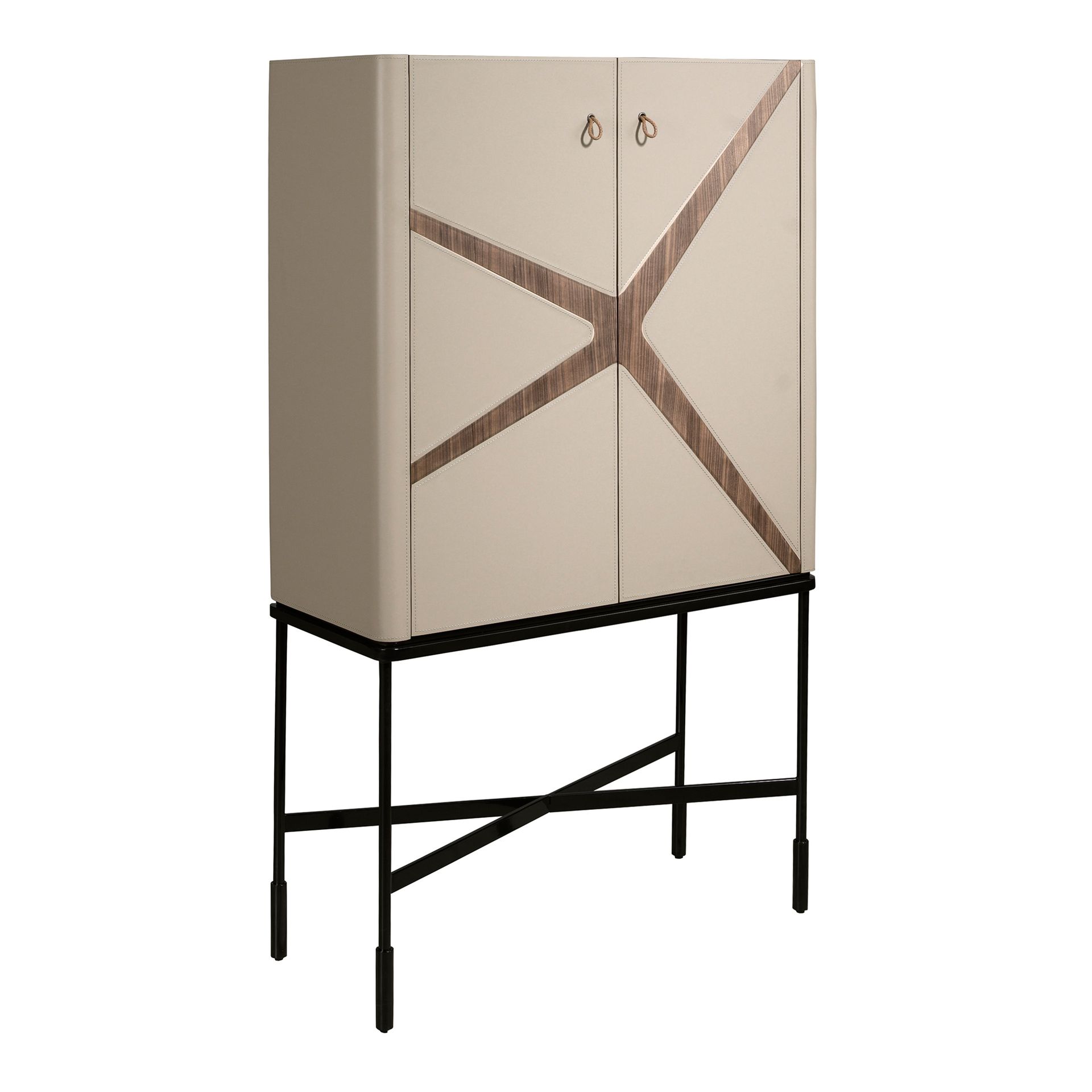Buffet haut en similicuir, noyer et acier noir