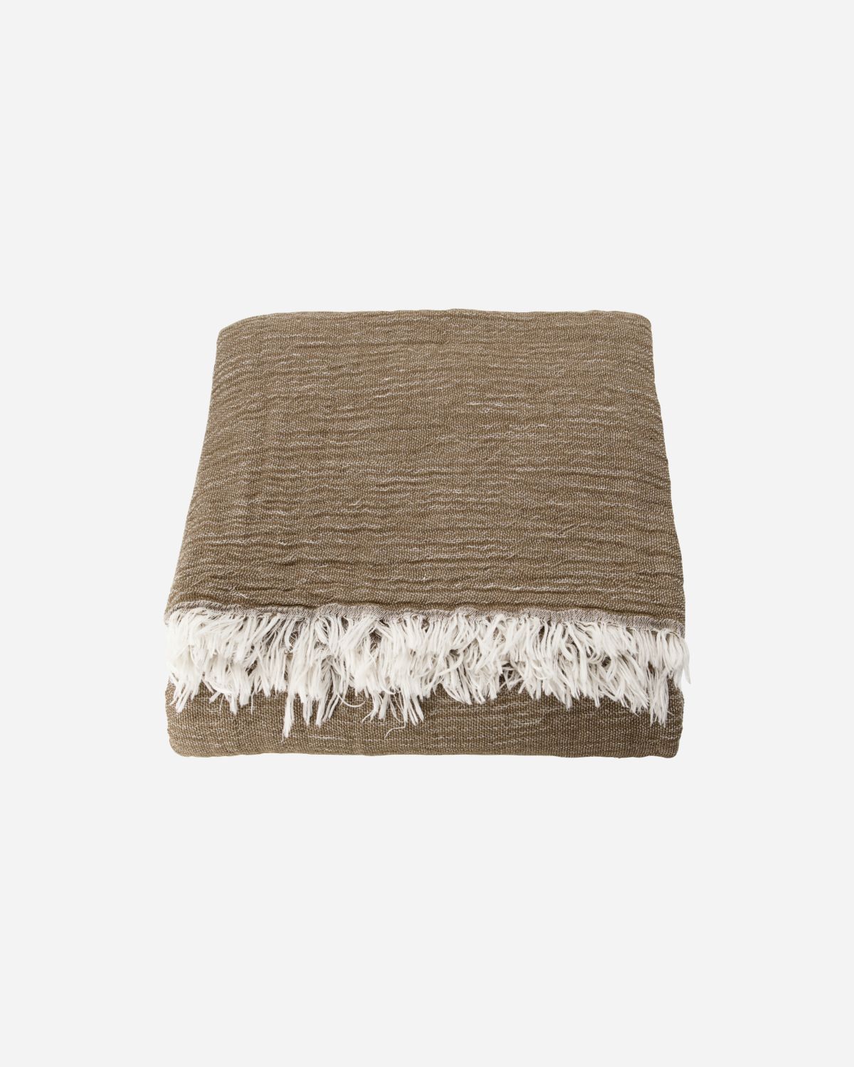 Plaid en coton marron avec franges blanche — détail 5