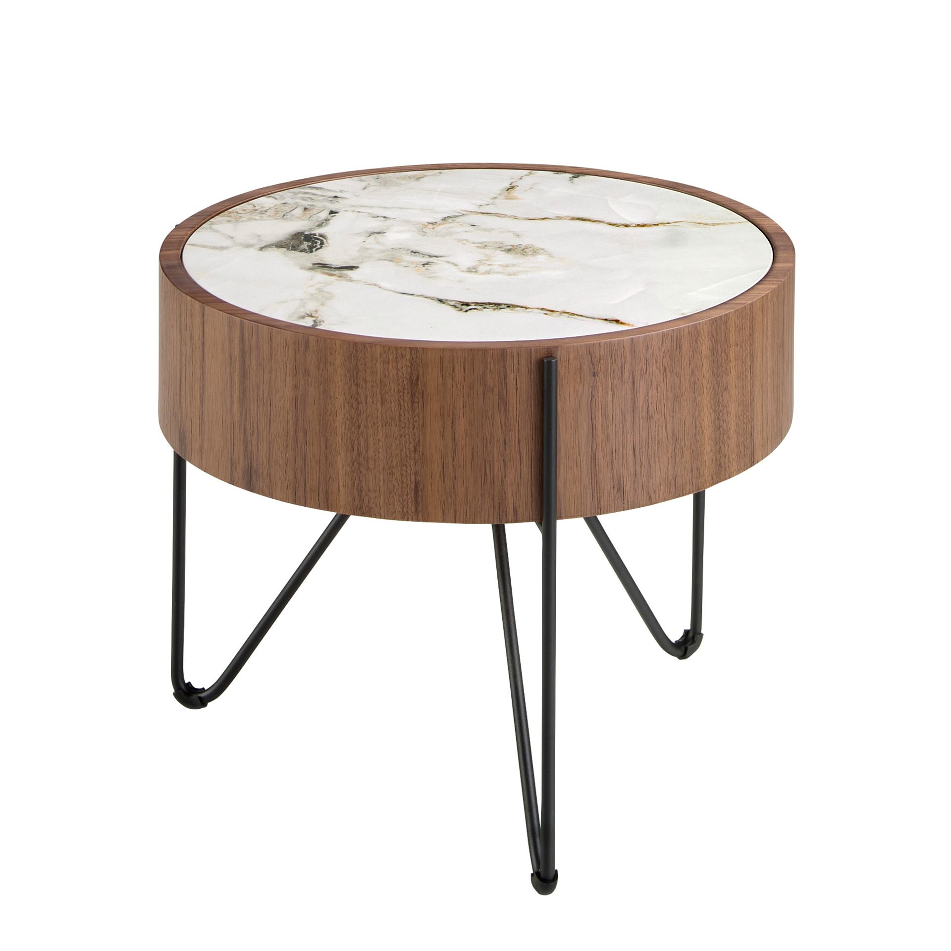 Table d’appoint ronde céramique - Finitions noyer, blanc et noir