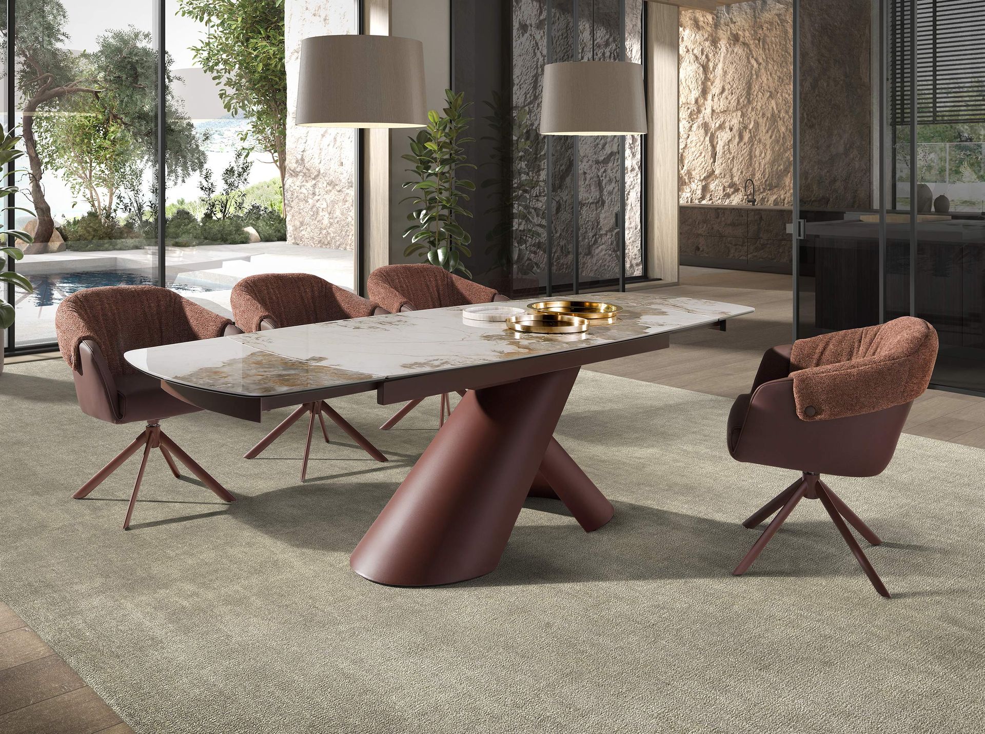 Chaise pivotante tissu et similicuir - Coloris marron chiné et cuivré — détail 4