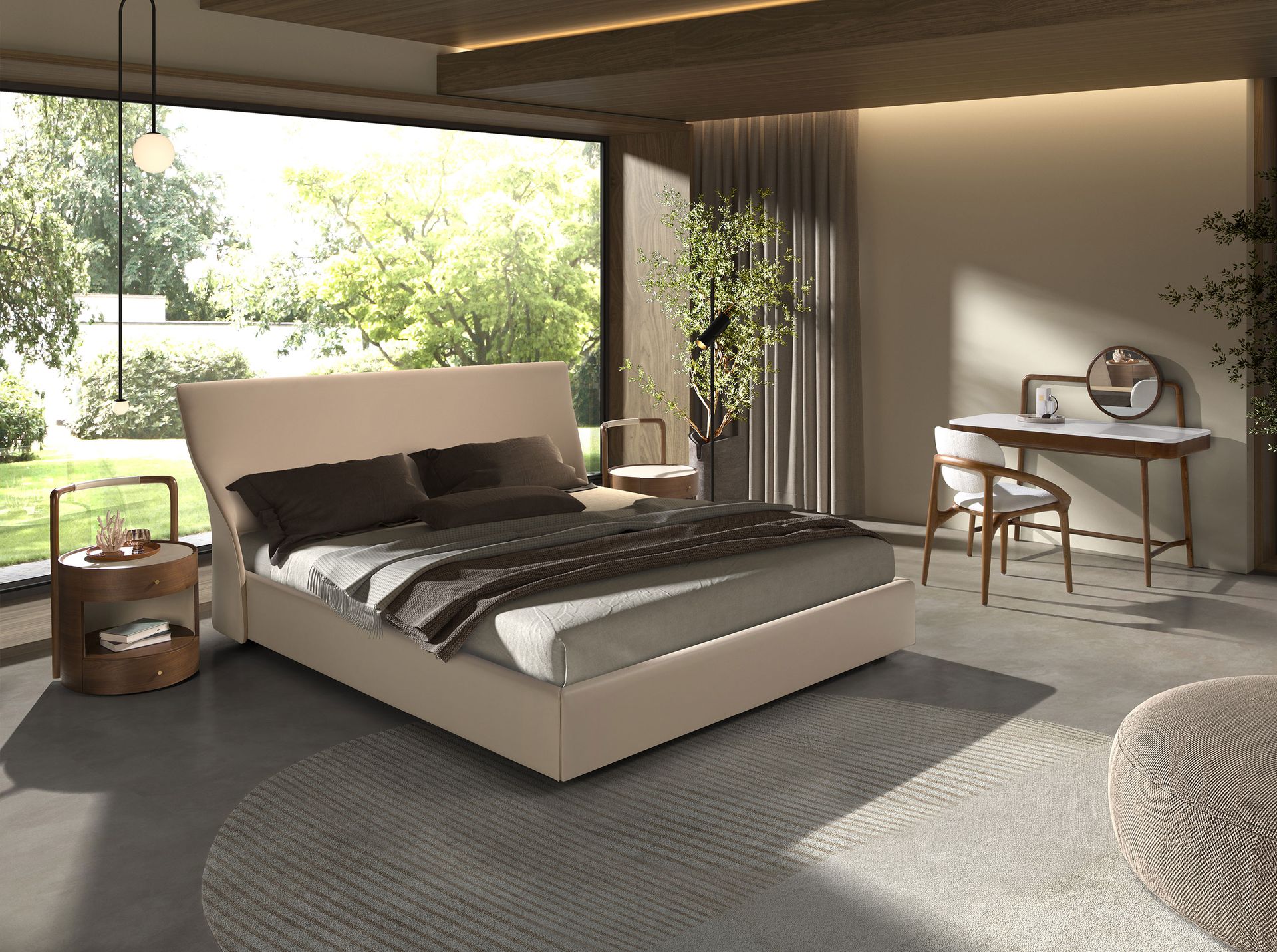 Chaise en tissu blanc cassé - Finitions blanc cassé et noyer — détail 4