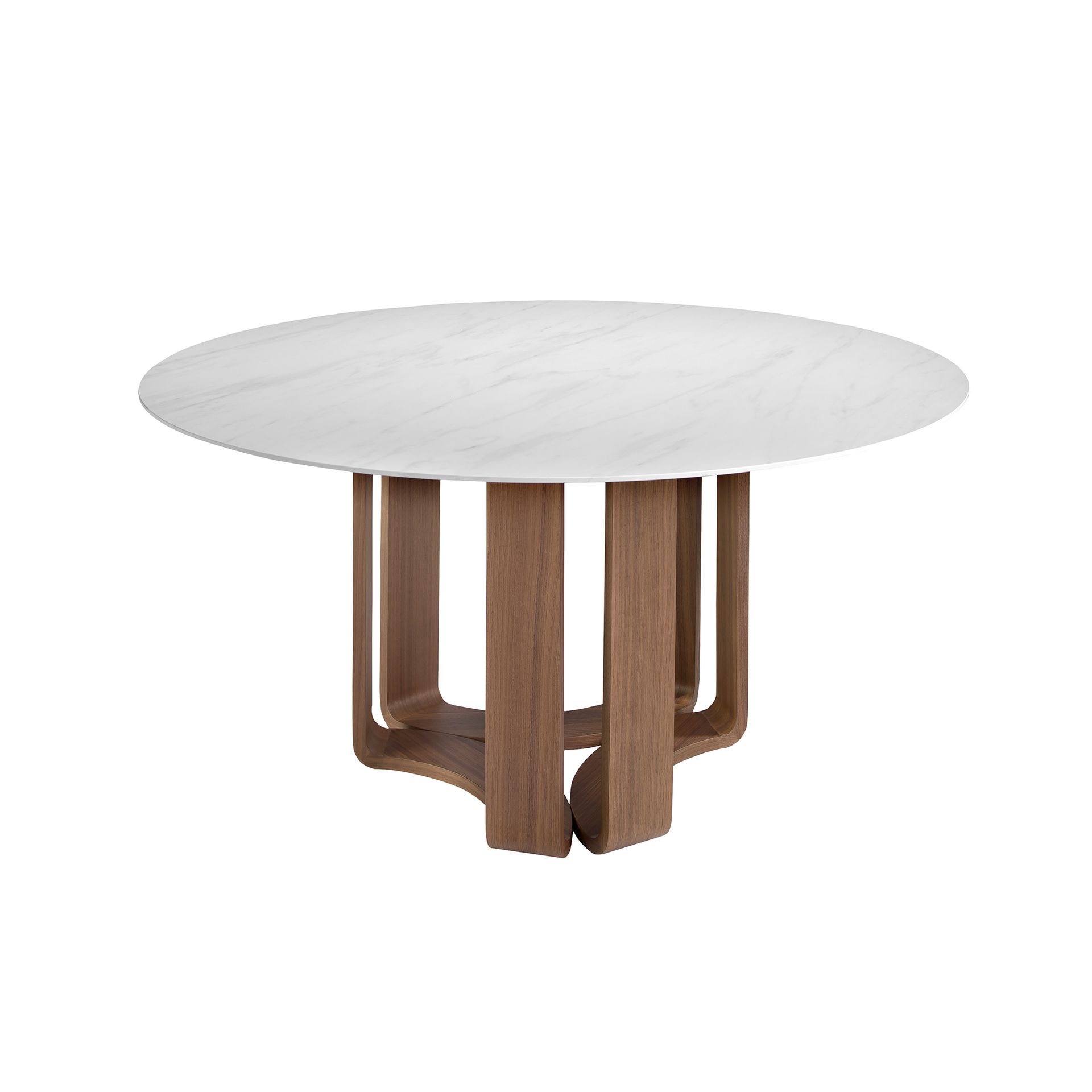 Table à manger ronde marbre porcelaine et noyer — détail 5