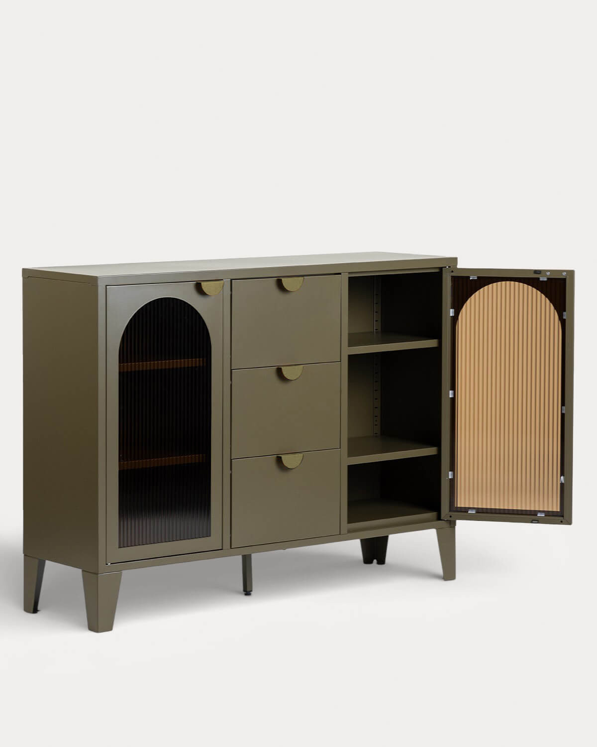 Buffet Andrius 120x35 cm en acier et verre - Vert Nori — détail 4