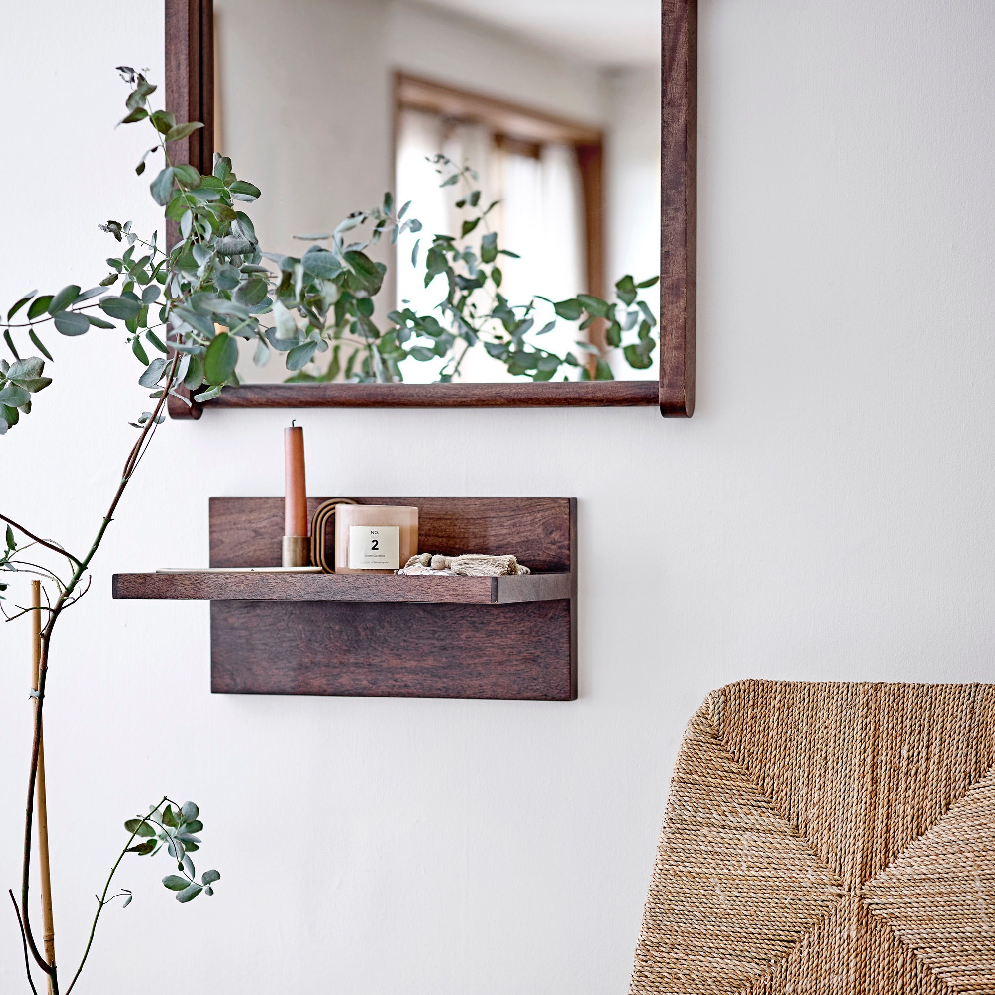 Miroir mural en bois de manguier marron foncé