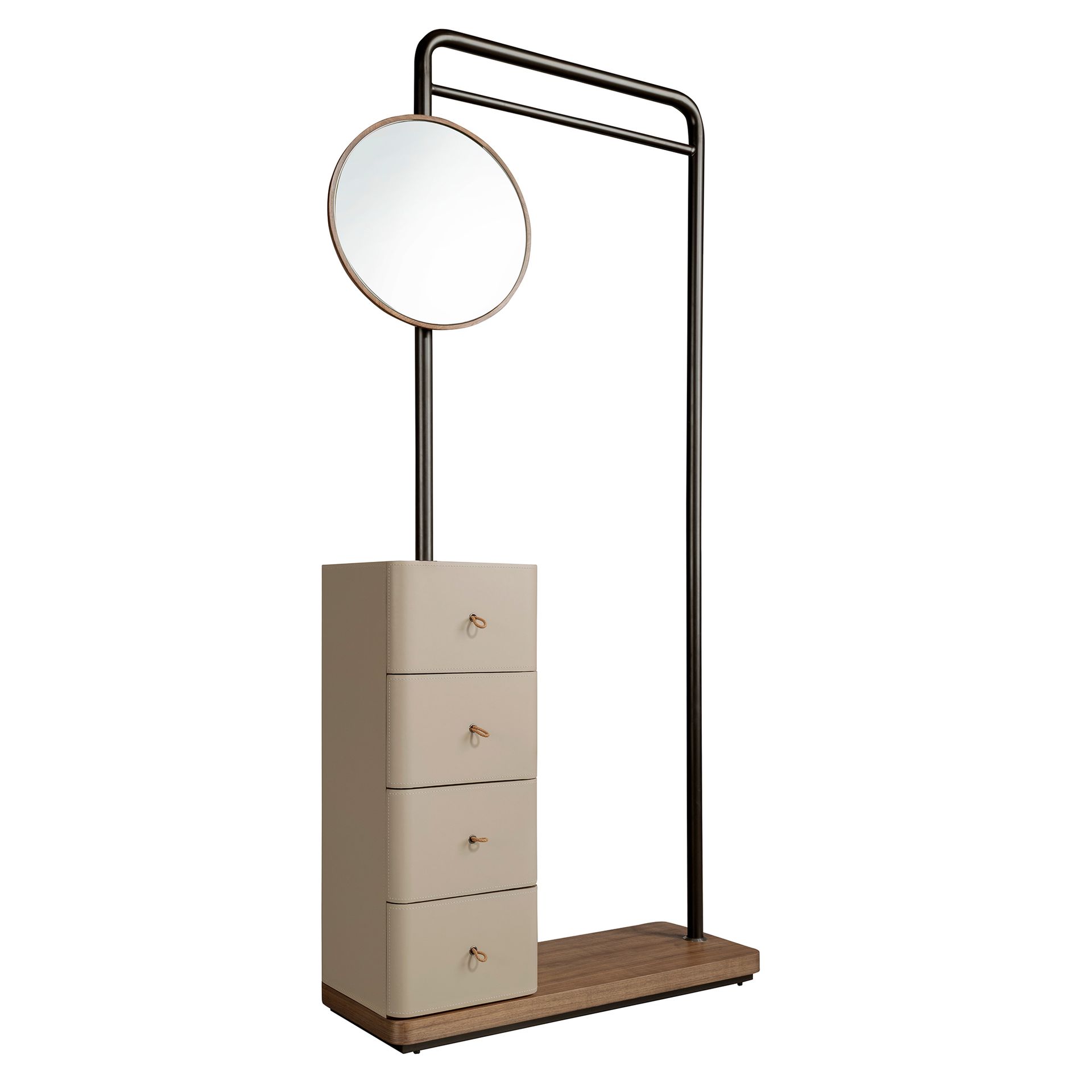 Porte-manteau en similicuir vison, noyer et acier noir avec miroir — détail 5
