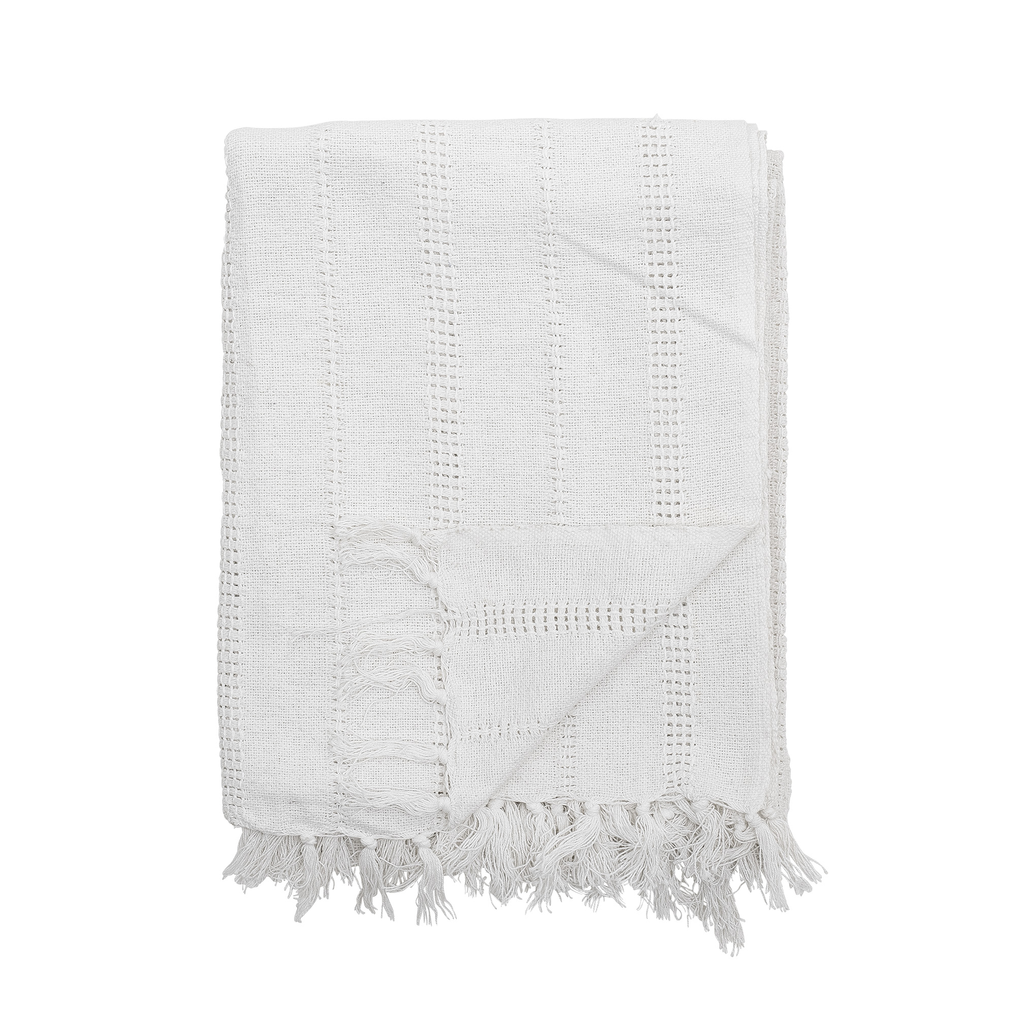 Plaid en coton blanc avec franges — détail 3
