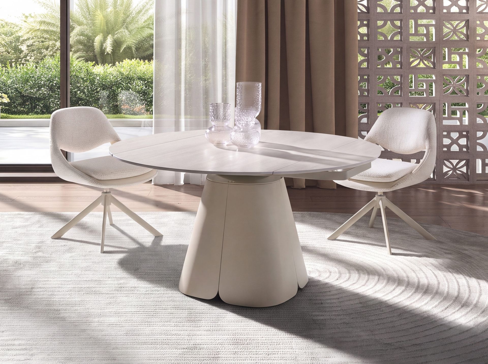 Table à manger ronde extensible en céramique - Coloris sable — détail 3