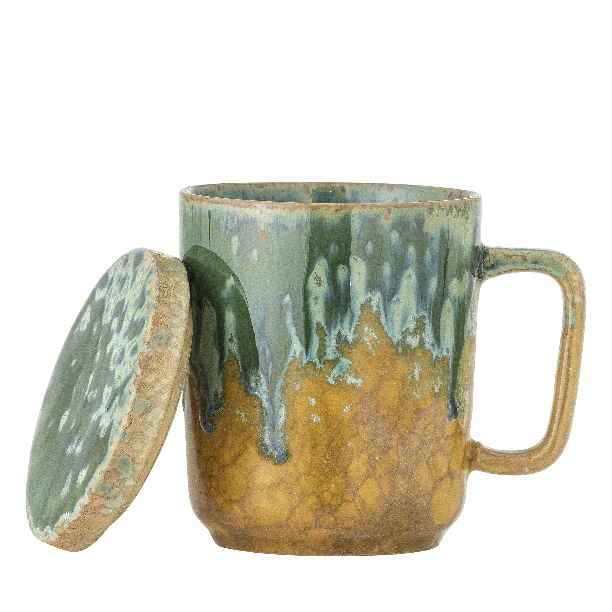 Tasse avec couvercle et passoire à thé Yuma en grès - Coloris multicolore — détail 6