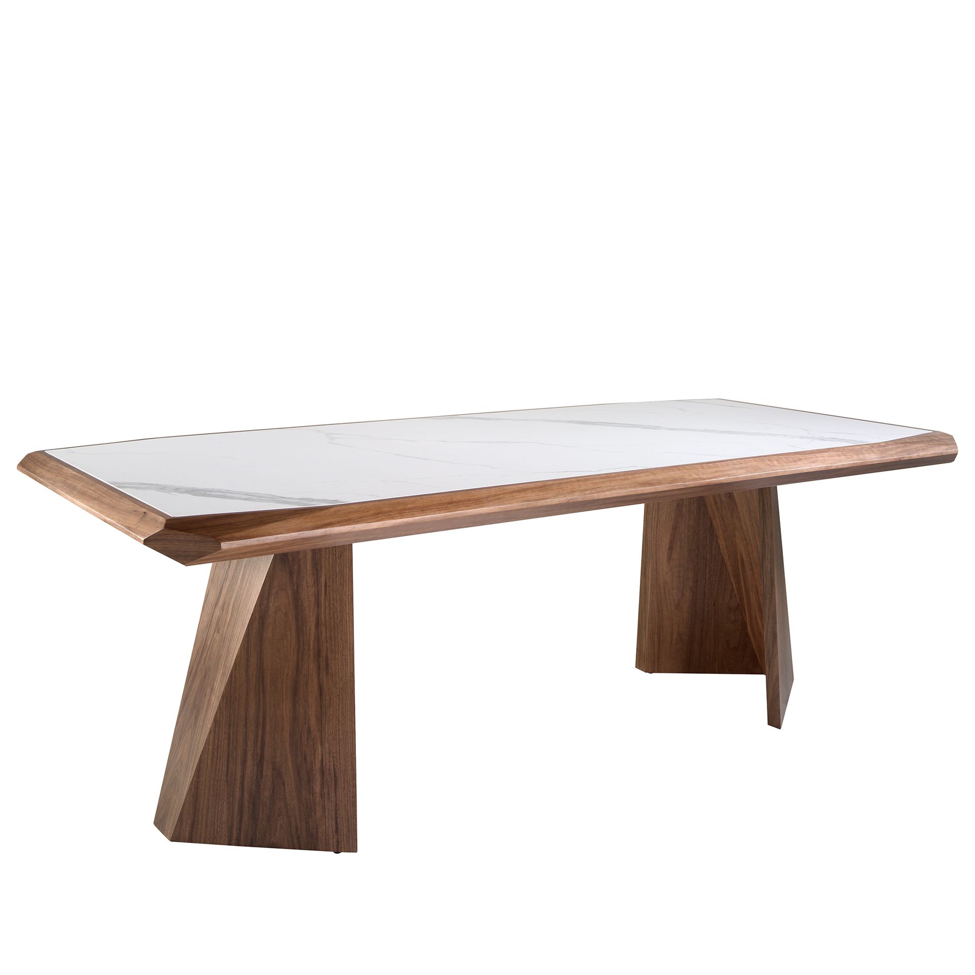 Table à manger rectangulaire en céramique - Finitions blanc et noyer