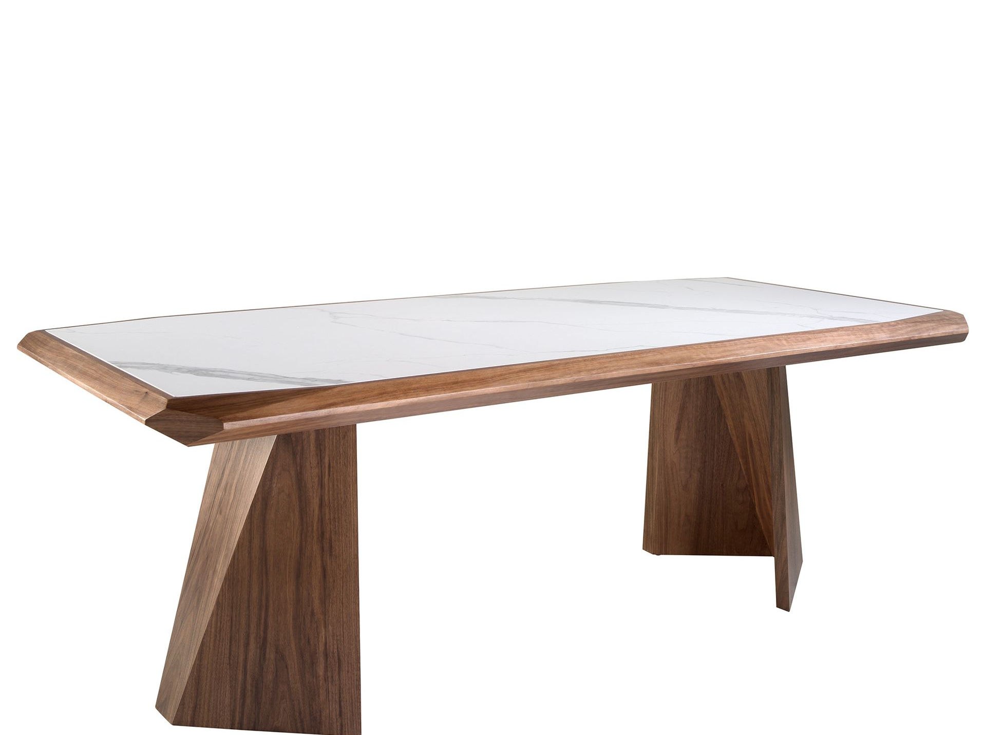 Table à manger rectangulaire en céramique - Finitions blanc et noyer