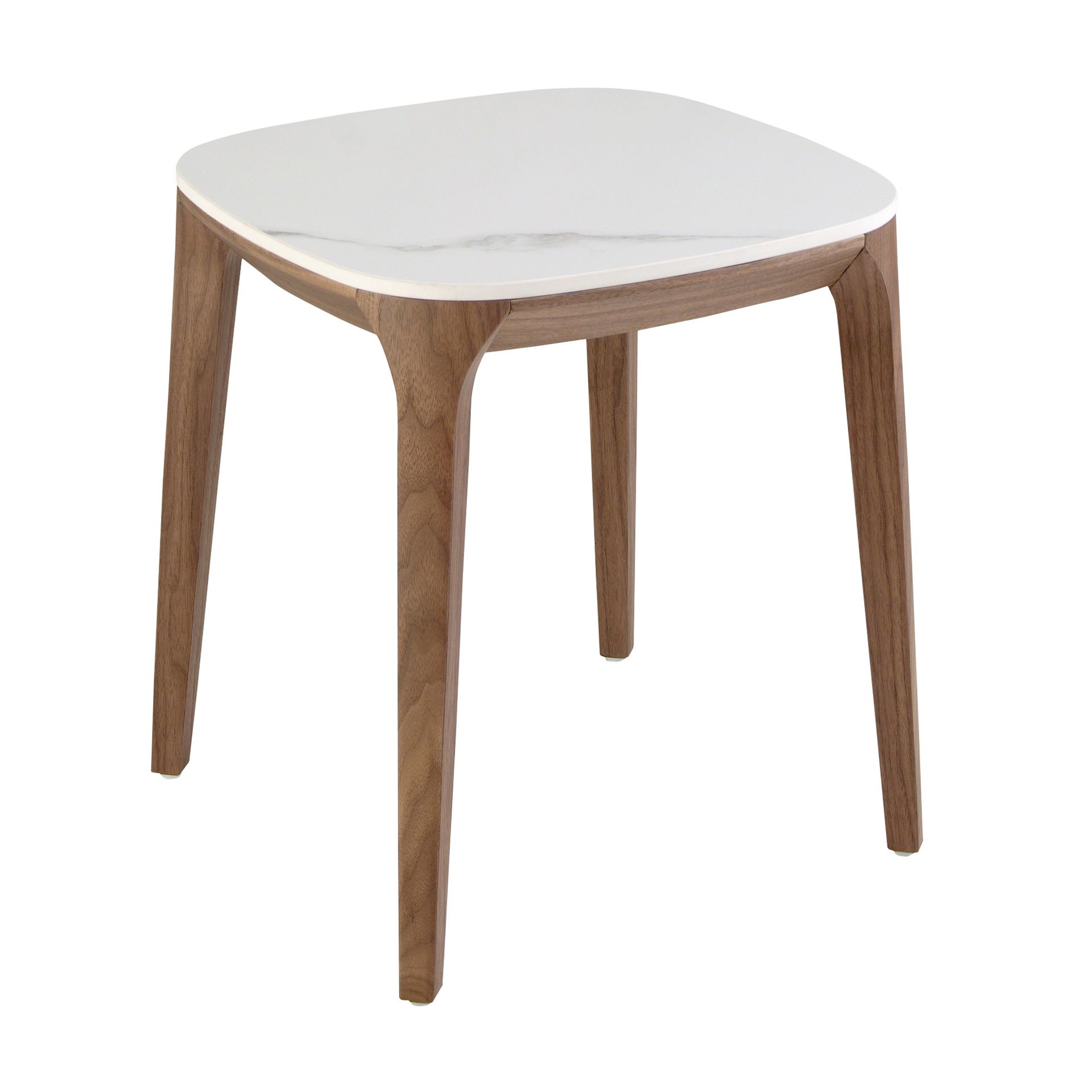 Table d’appoint carrée en marbre céramique et noyer - Finitions blanc et noyer