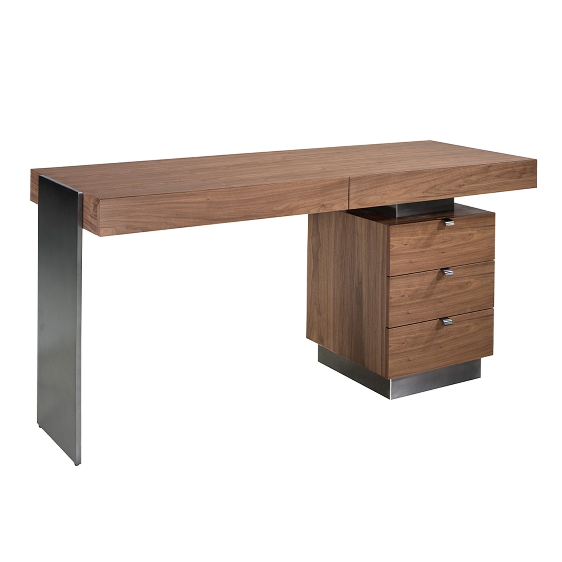 Bureau en noyer et acier poli foncé - Finitions acier noir