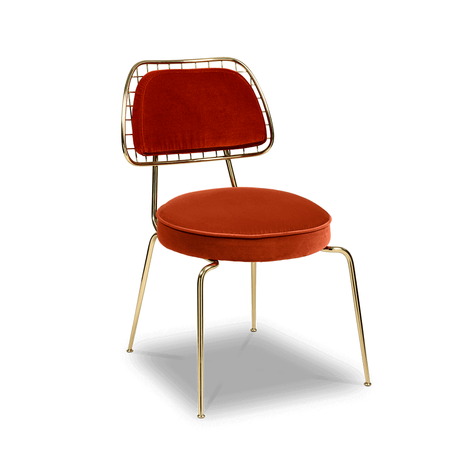 Chaise avec assise en velours orangé