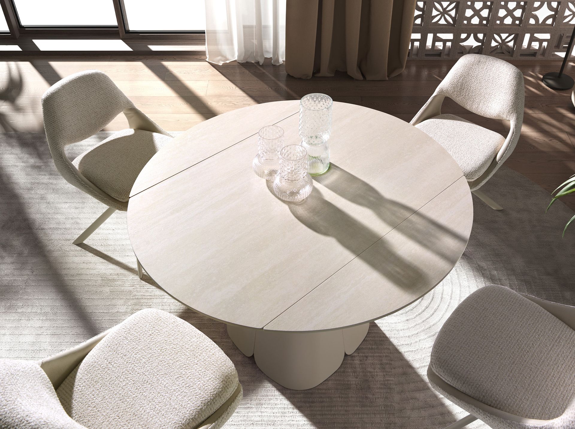 Table à manger ronde extensible en céramique - Coloris sable — détail 6