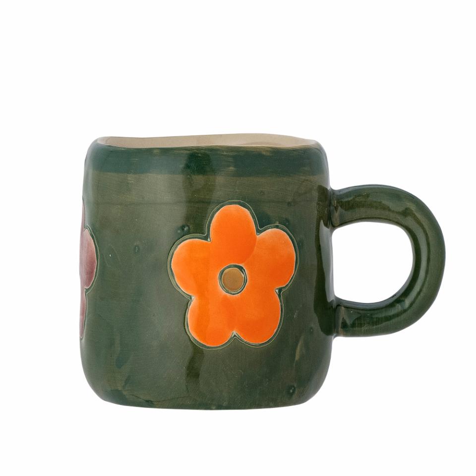 Tasse en grès verte avec motifs fleur