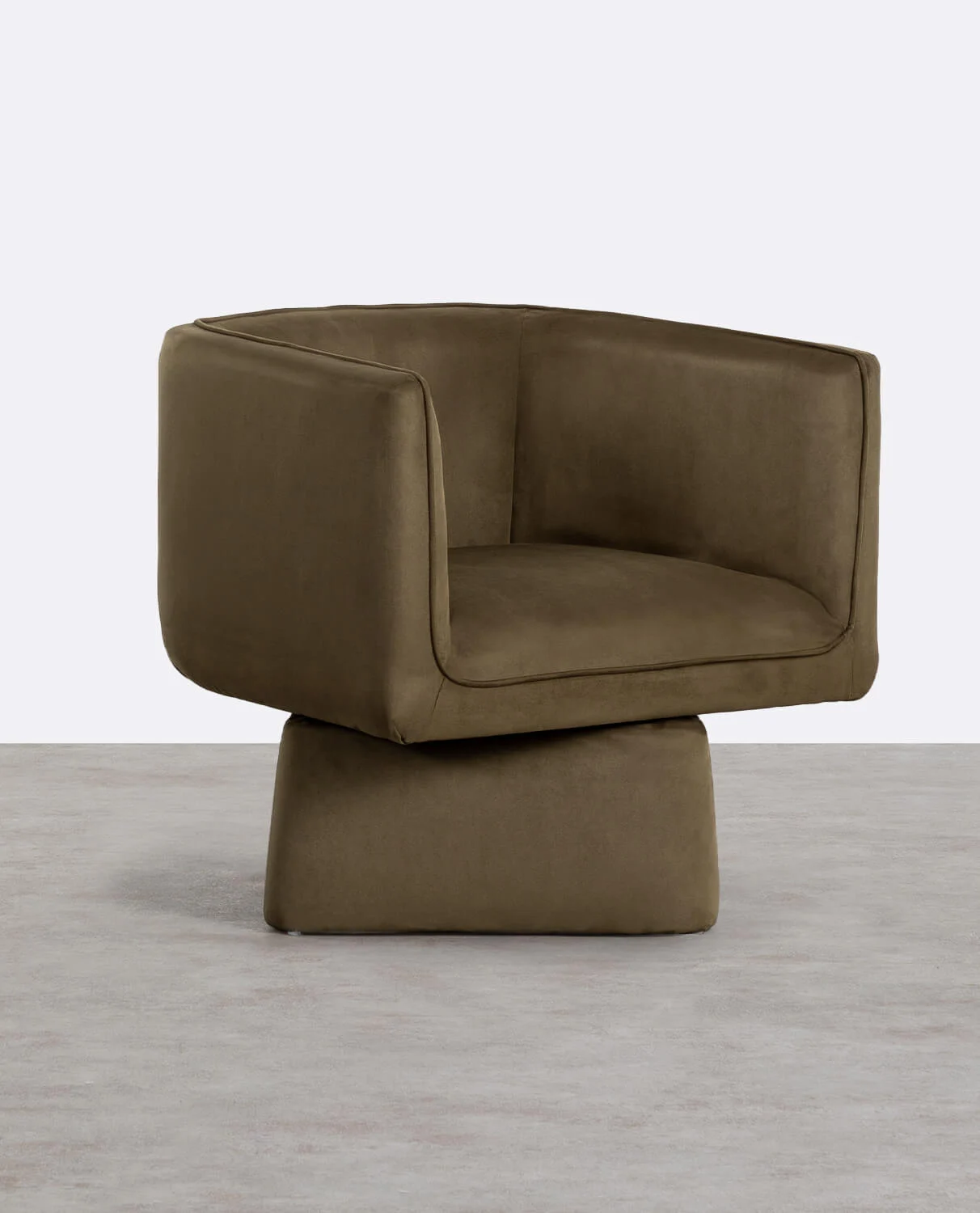 Fauteuil pivotant en tissu doux vert marroné