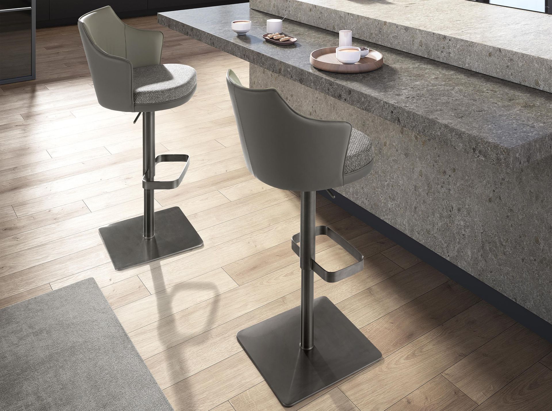 Tabouret pivotant en tissu marbré et similicuir - Coloris au choix — détail 4