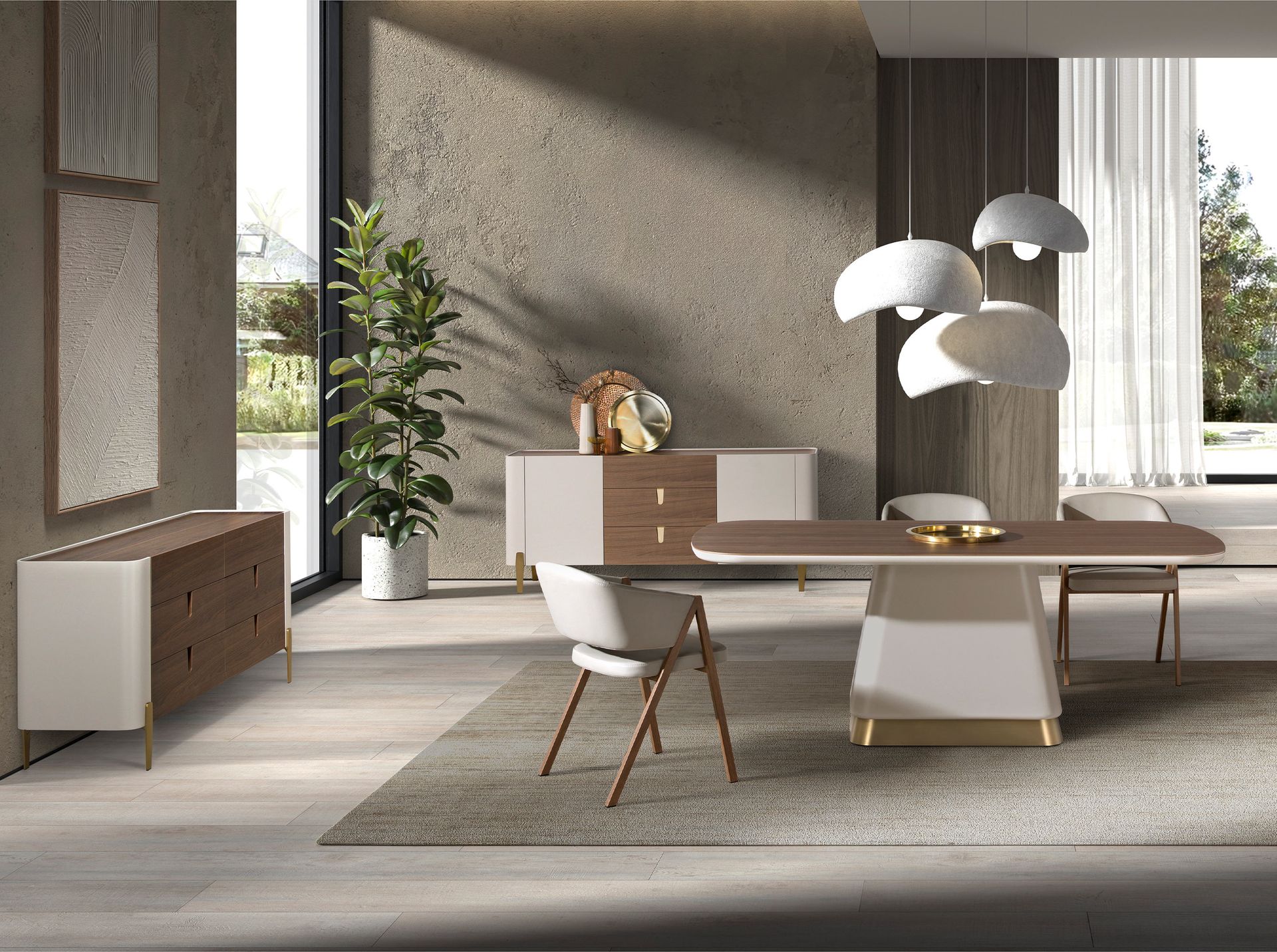 Commode en noyer - Finitions beige, or et noyer — détail 5