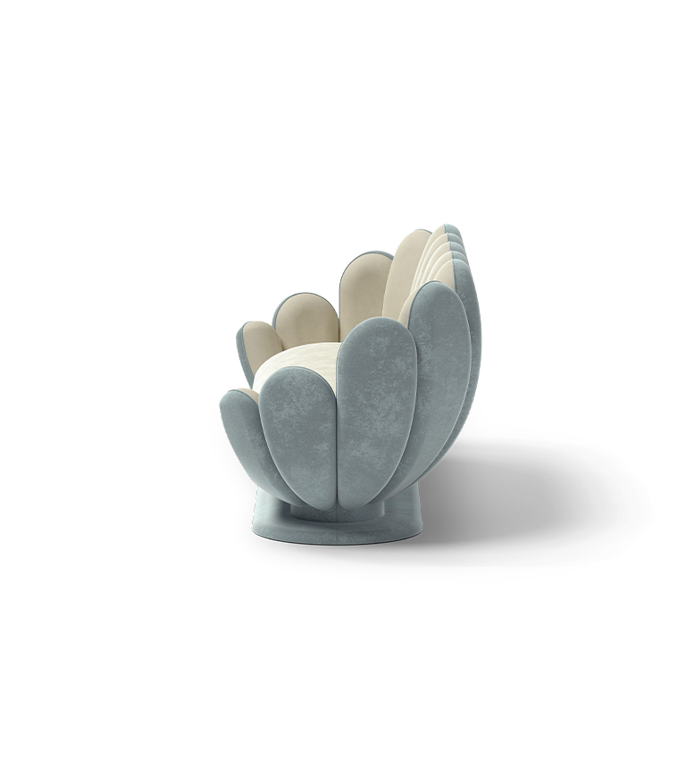 Canapé en forme de fleur de lotus bleu/crème — détail 3