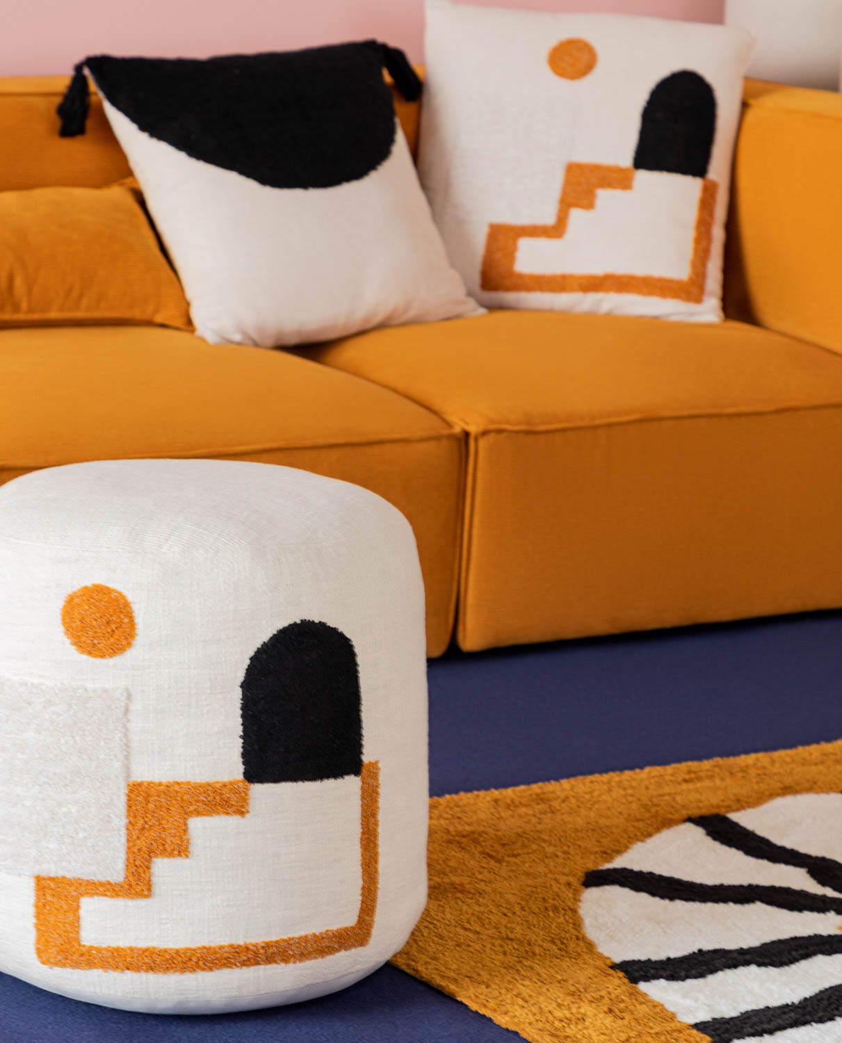Pouf rond en tissu à motif