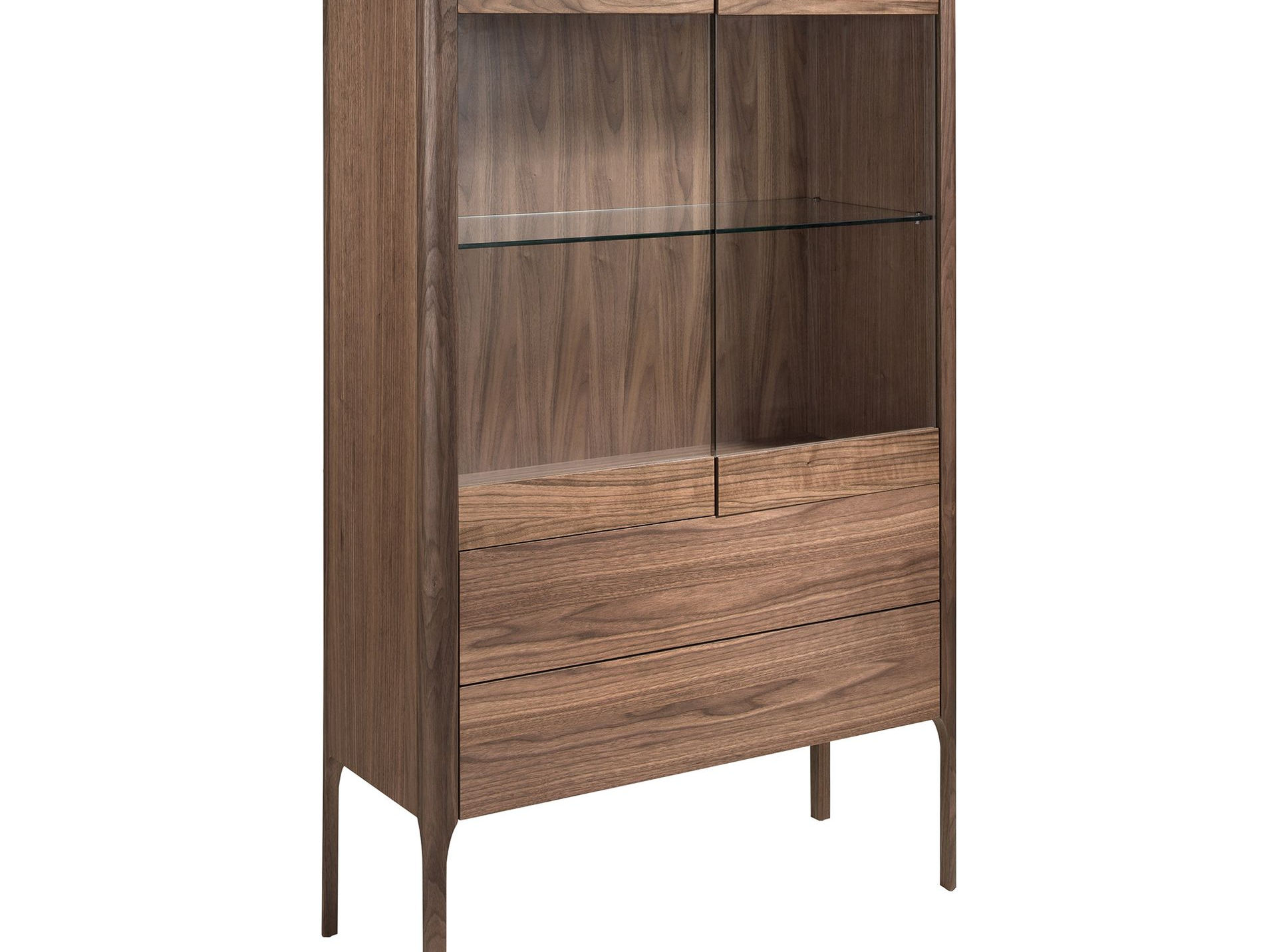 Buffet haut noyer et verre effet marbre - Finitions verre et noyer