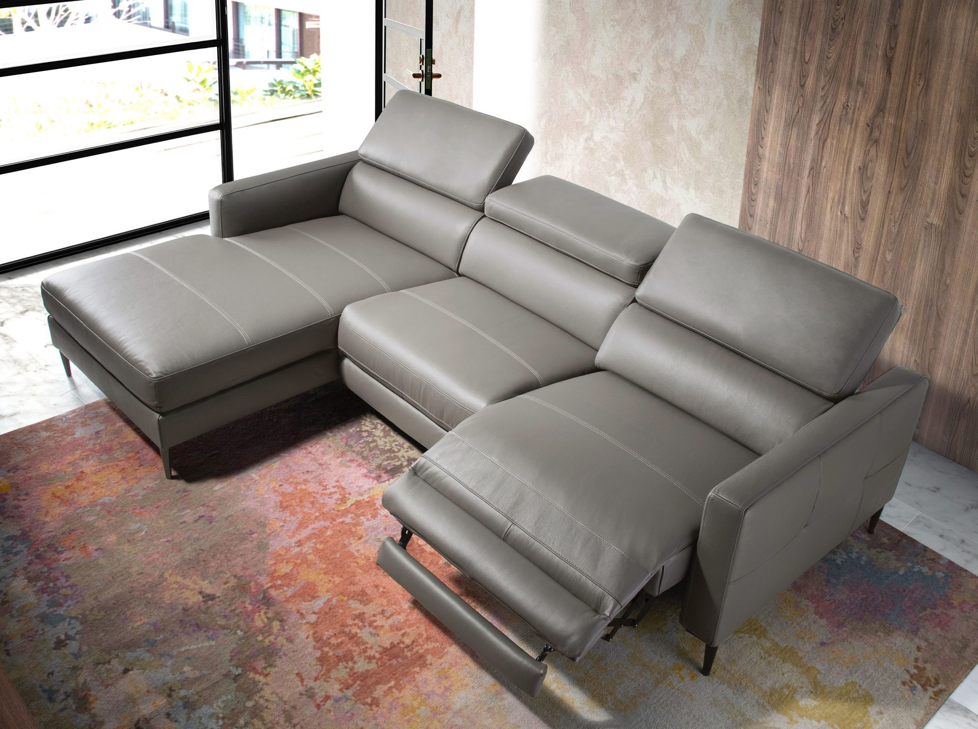 Canapé d'angle relax gauche en cuir gris foncé — détail 5